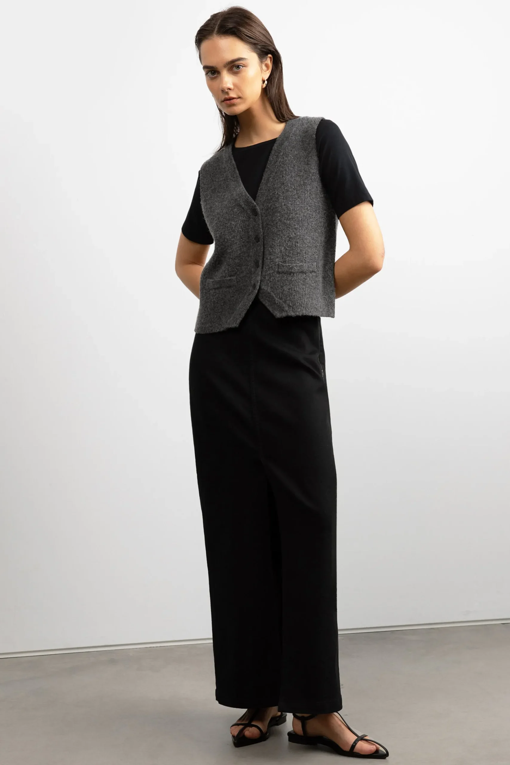 BLACK DENIM COLUMN MAXI SKIRT