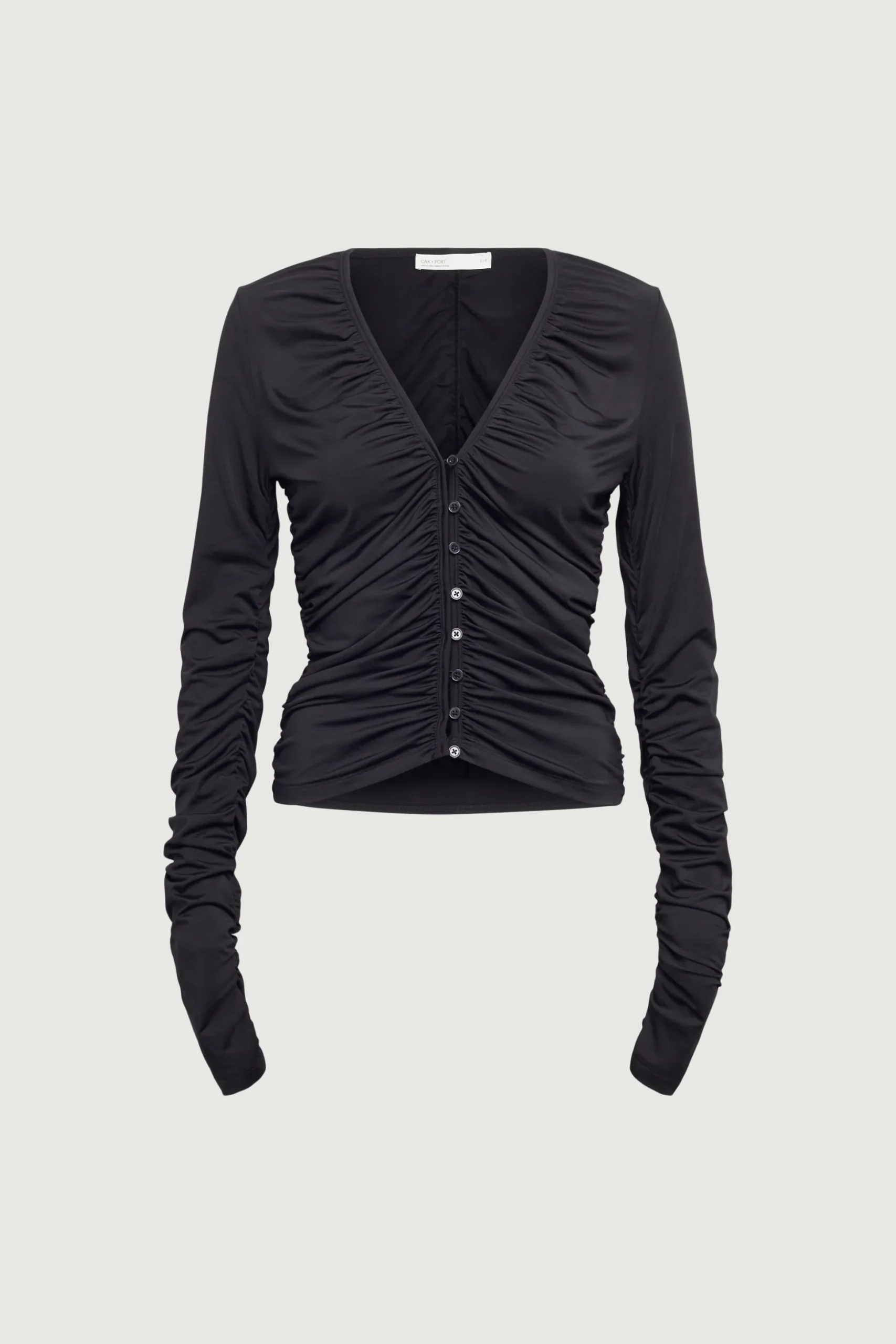 BUTTON FRONT V-NECK LONG SLEEVE TOP