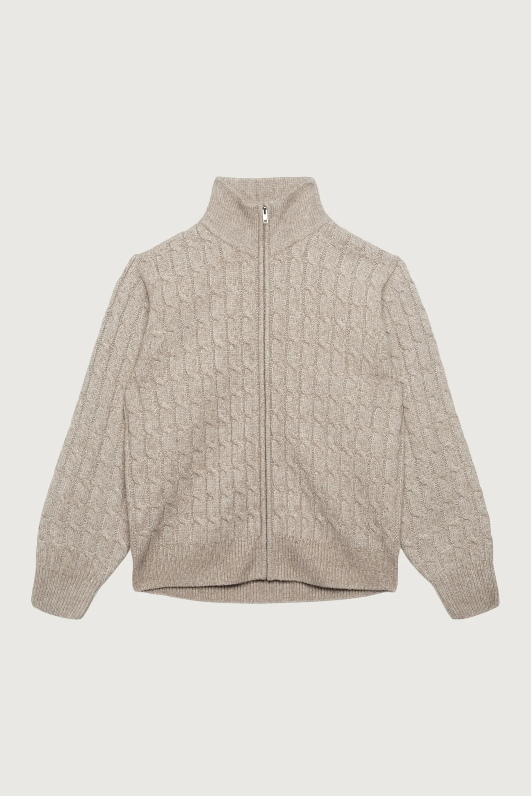 CABLE KNIT ZIP-UP CARDIGAN