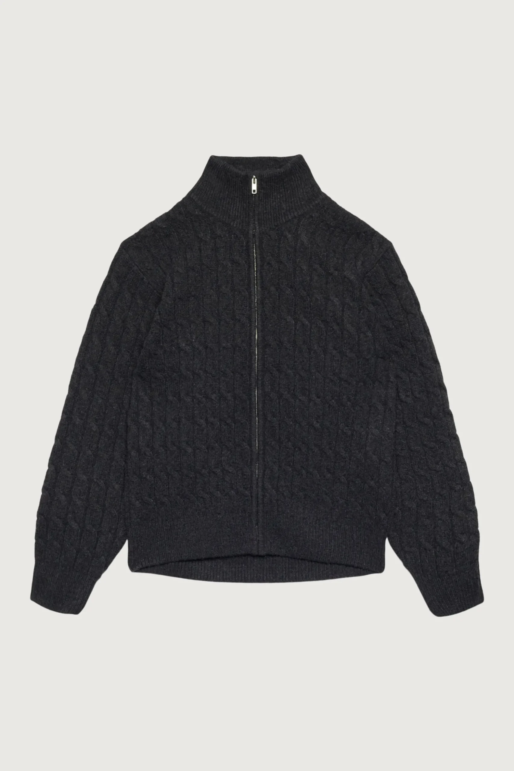 CABLE KNIT ZIP-UP CARDIGAN