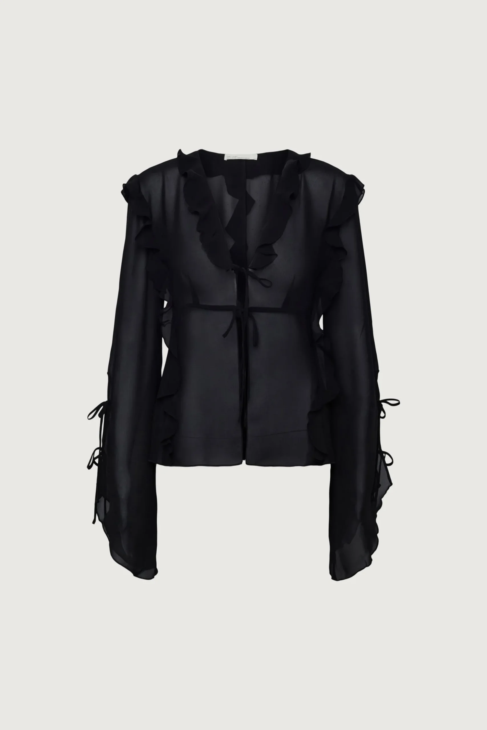 CHIFFON RUFFLED BLOUSE WITH TIES