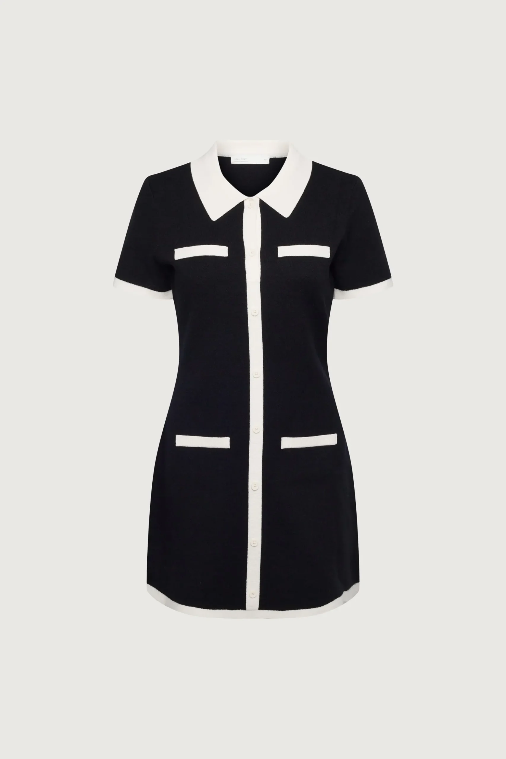 COLLARED CONTRAST TRIM KNIT MINI DRESS