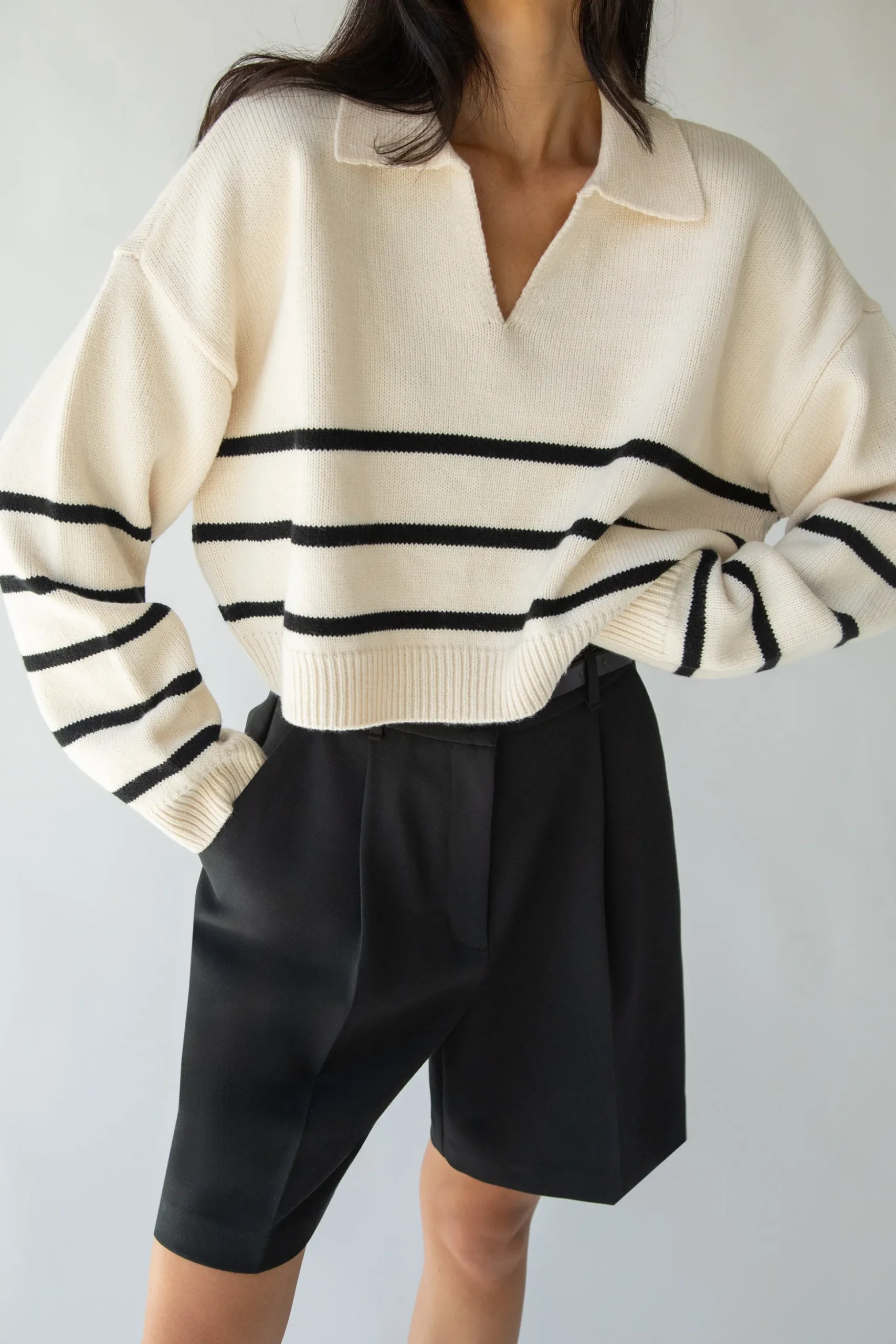 COLLARED STRIPE SWEATER