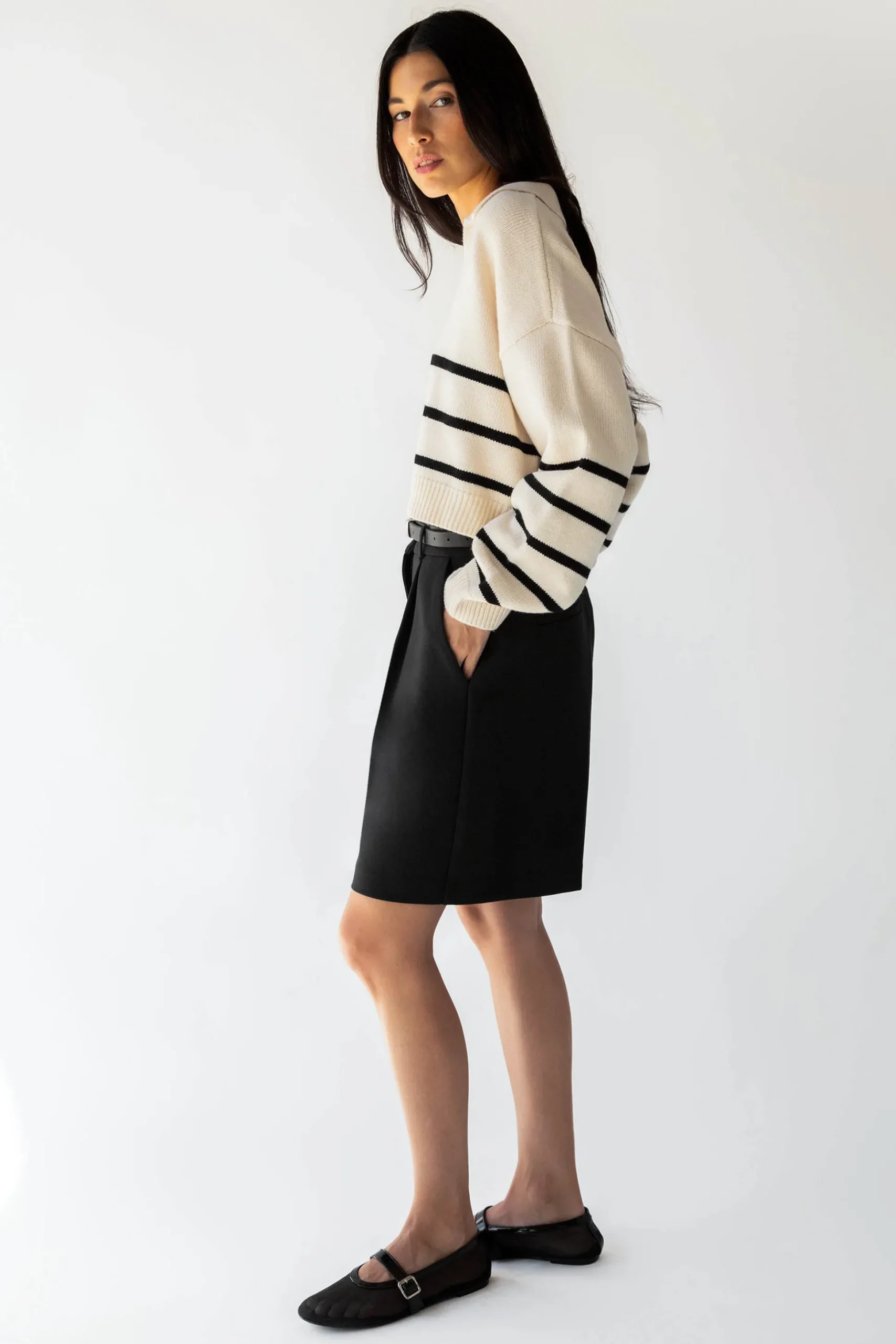 COLLARED STRIPE SWEATER