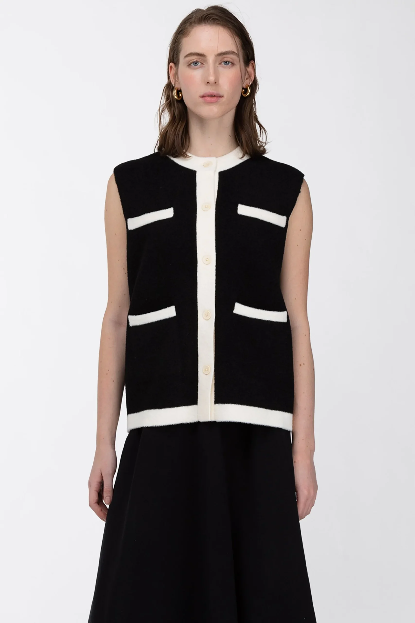CONTRAST TRIM VEST CARDIGAN