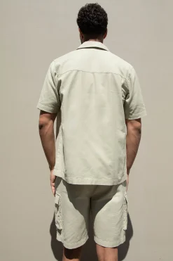 COTTON LINEN CARGO SHORT SLEEVE SHIRT