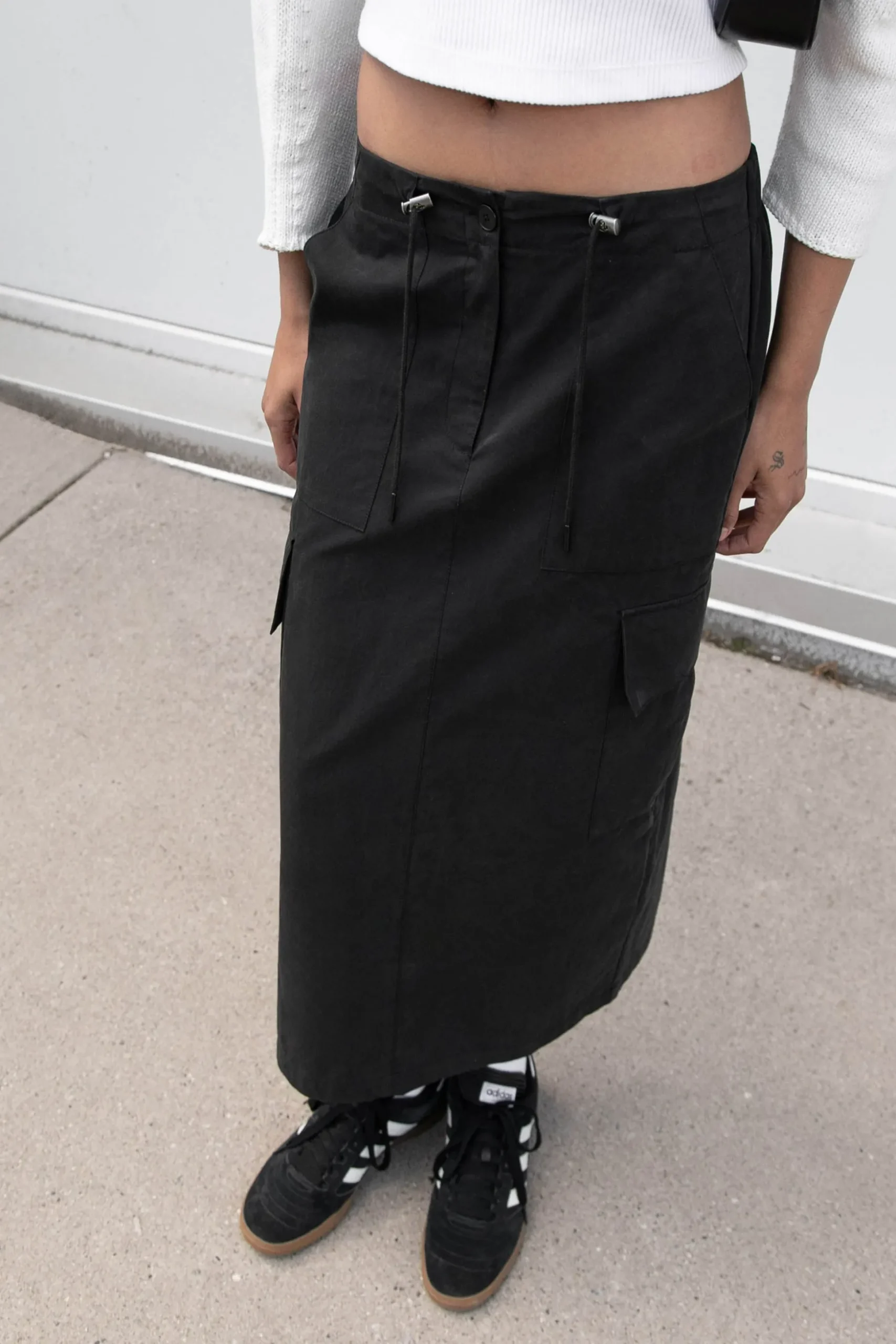 COTTON NYLON MIDI CARGO SKIRT