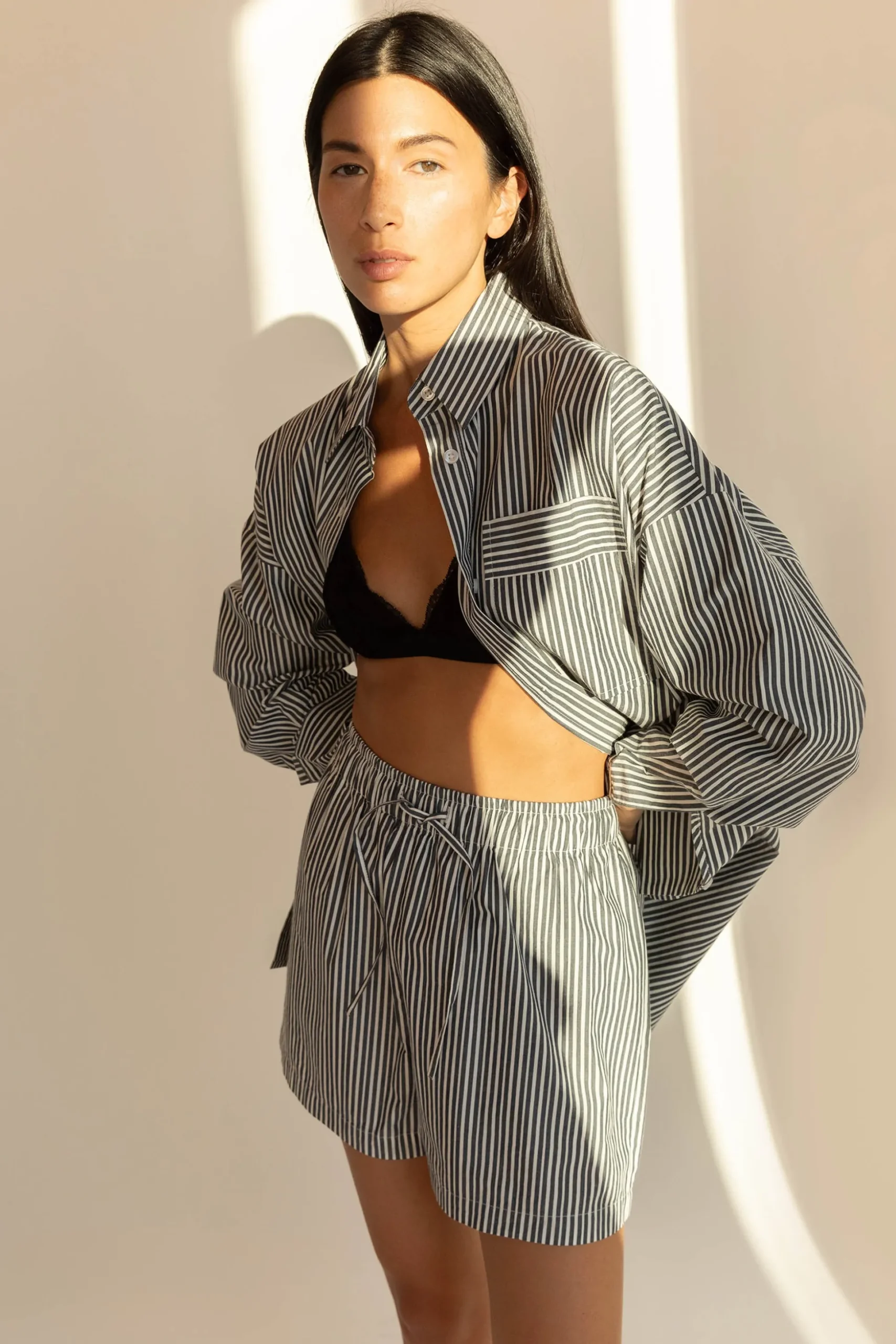 COTTON POPLIN STRIPED SHORT
