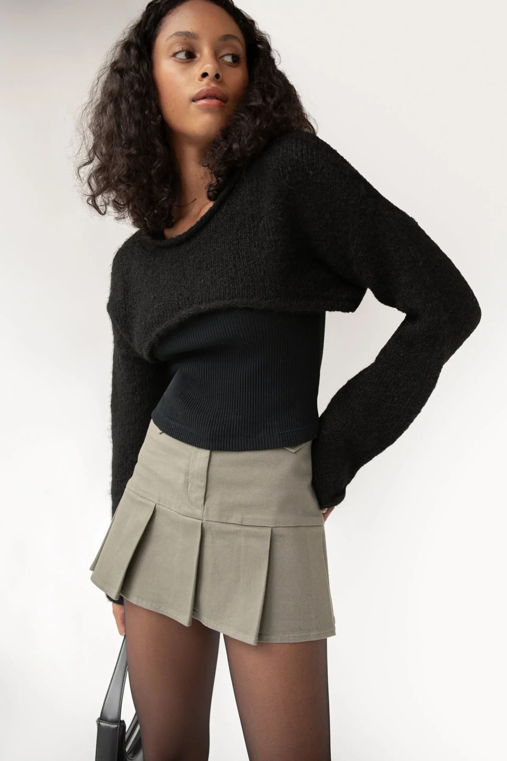 COTTON TWILL PLEATED MINI SKIRT