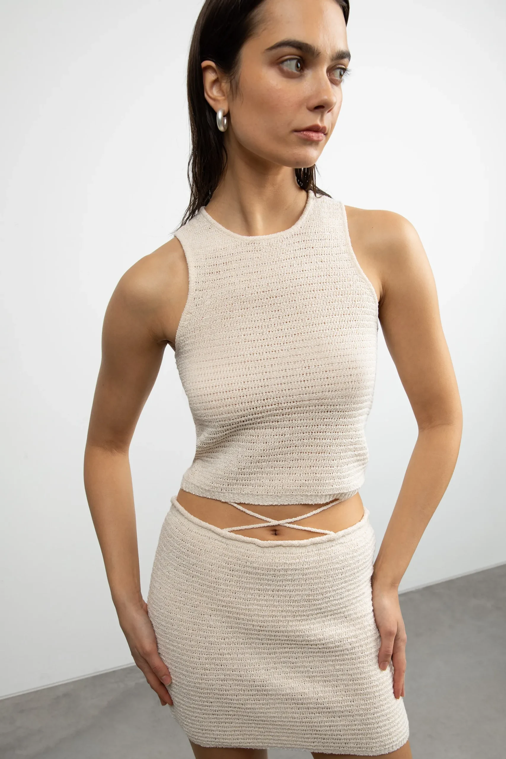CROCHET KNIT SKIRT WITH WRAP BELT