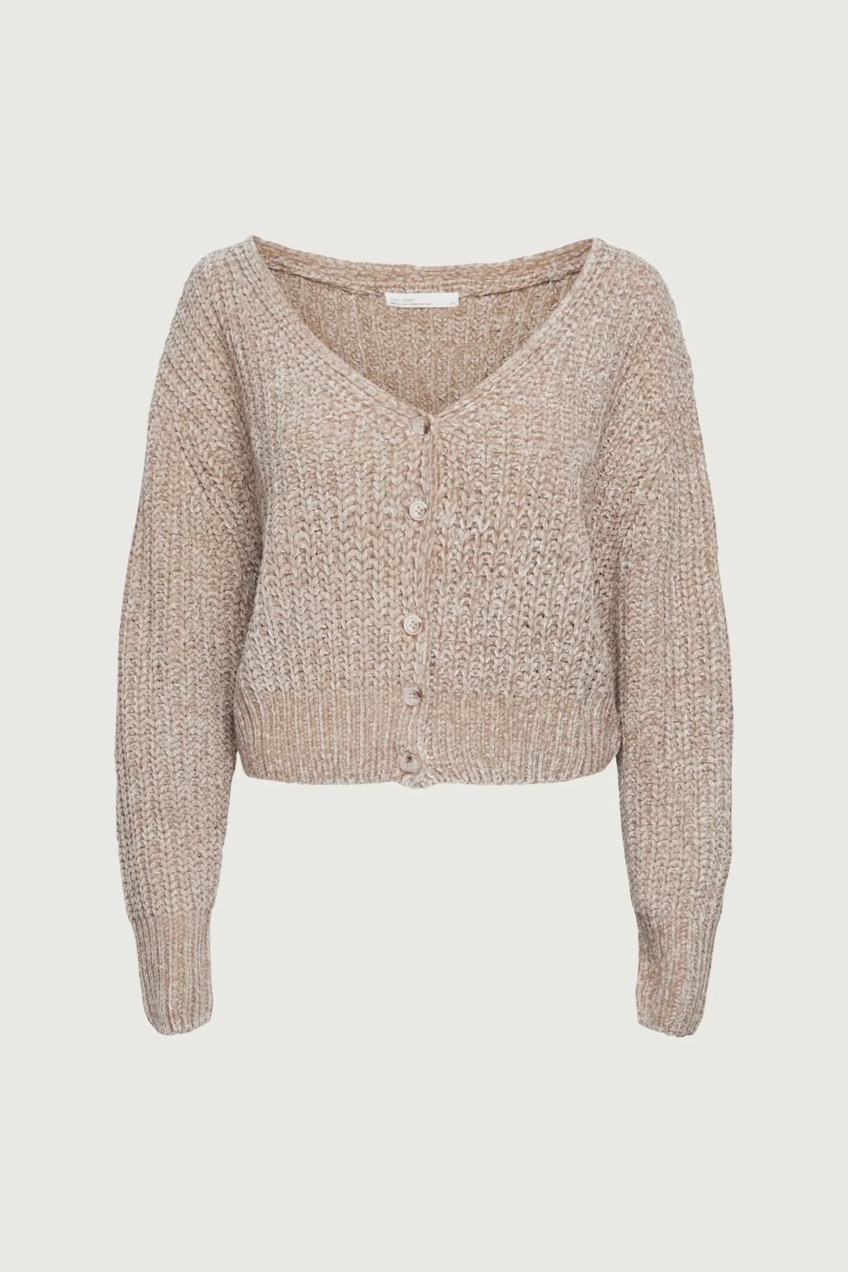CROPPED CHENILLE KNIT CARDIGAN