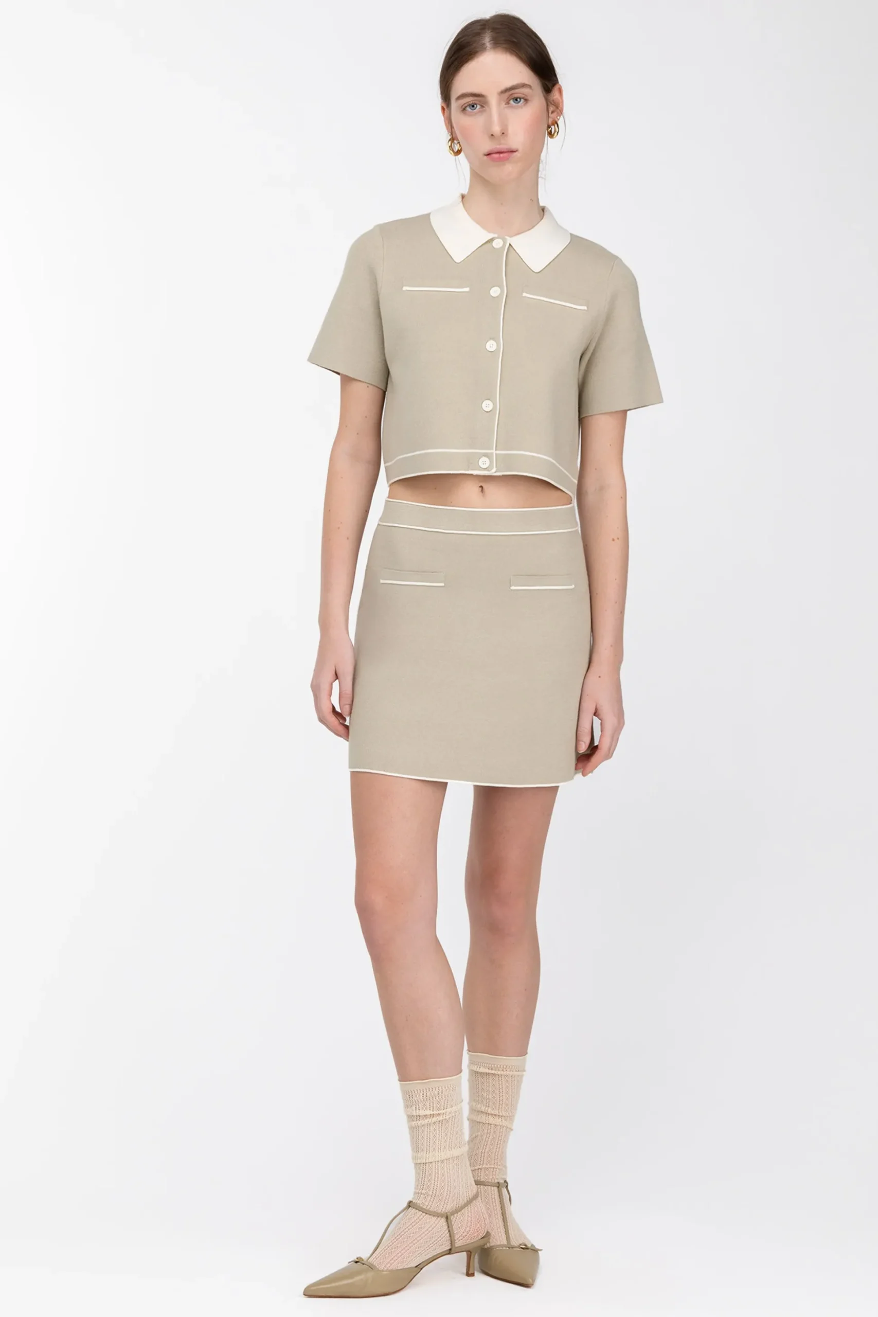 CROPPED KNIT CONTRAST TRIM TOP