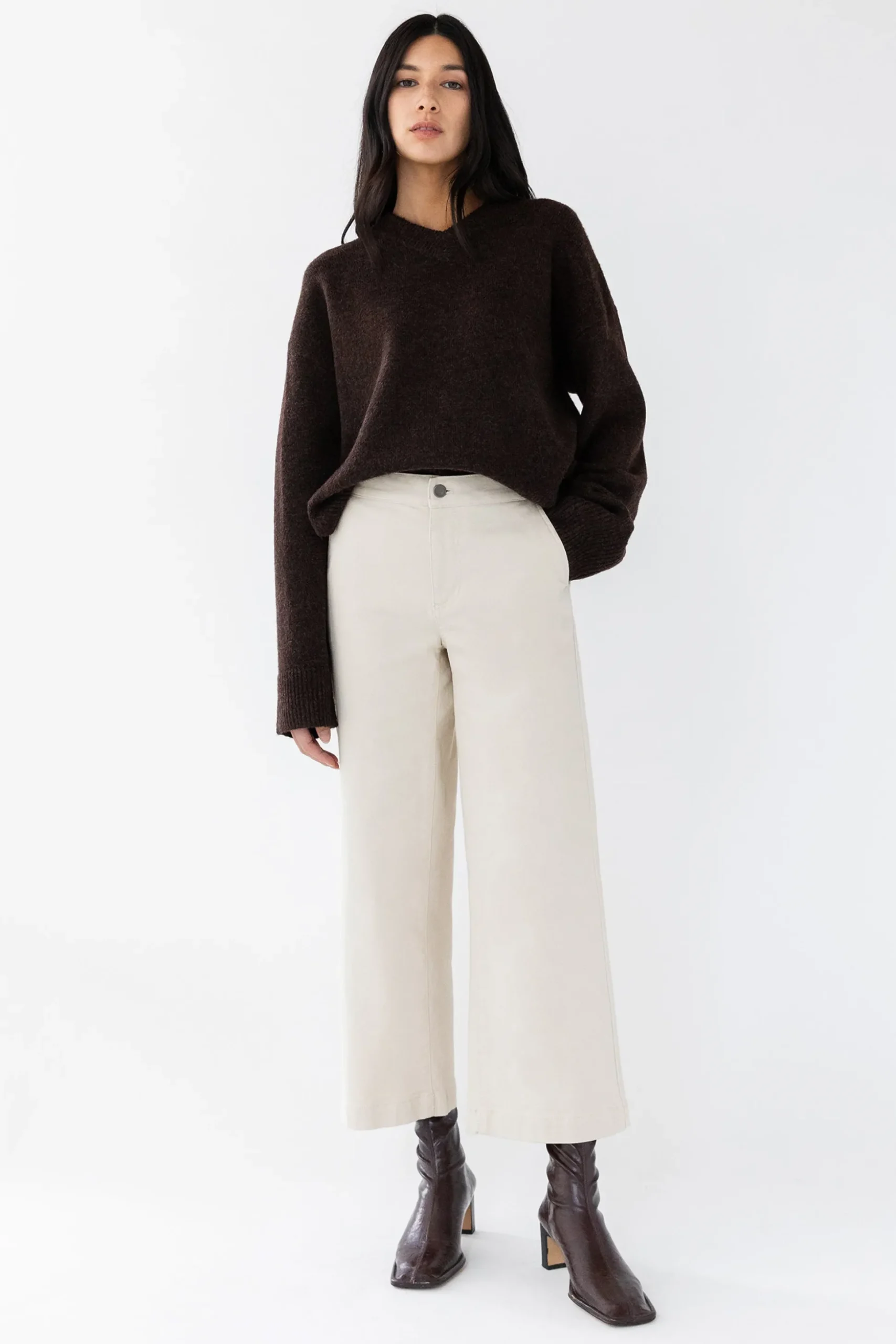 CROPPED LENGTH 26" TWILL WIDE LEG PANT
