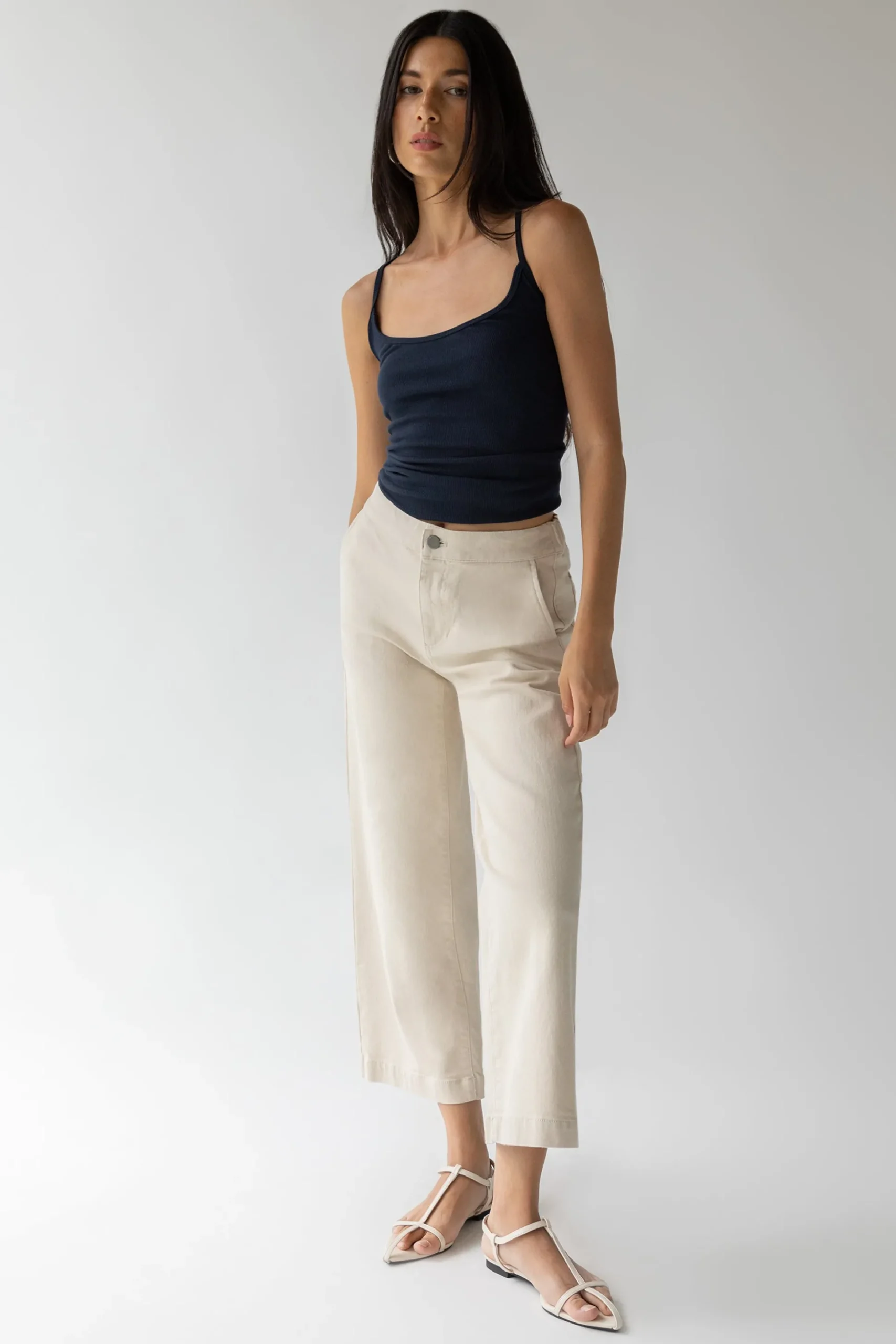 CROPPED LENGTH 26" TWILL WIDE LEG PANT