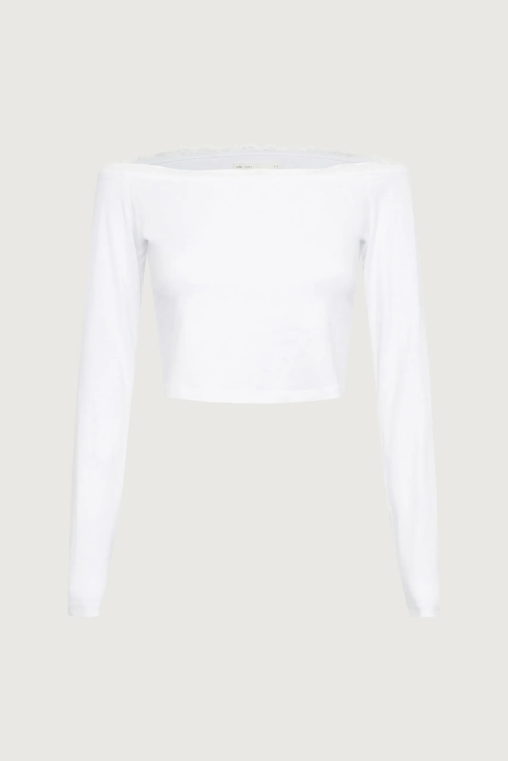 CROPPED OFF THE SHOULDER TOP WITH LACE TRIM