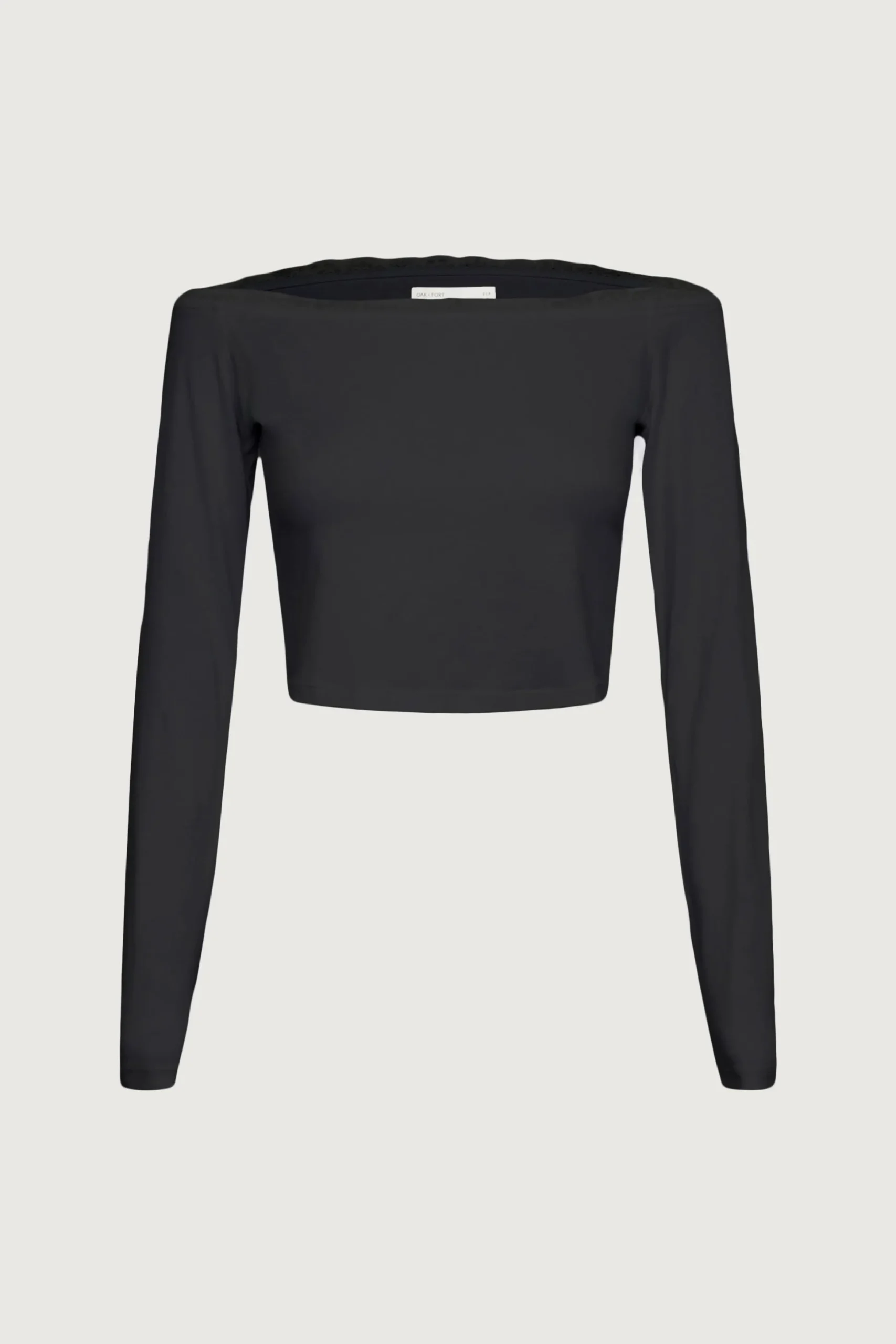 CROPPED OFF THE SHOULDER TOP WITH LACE TRIM