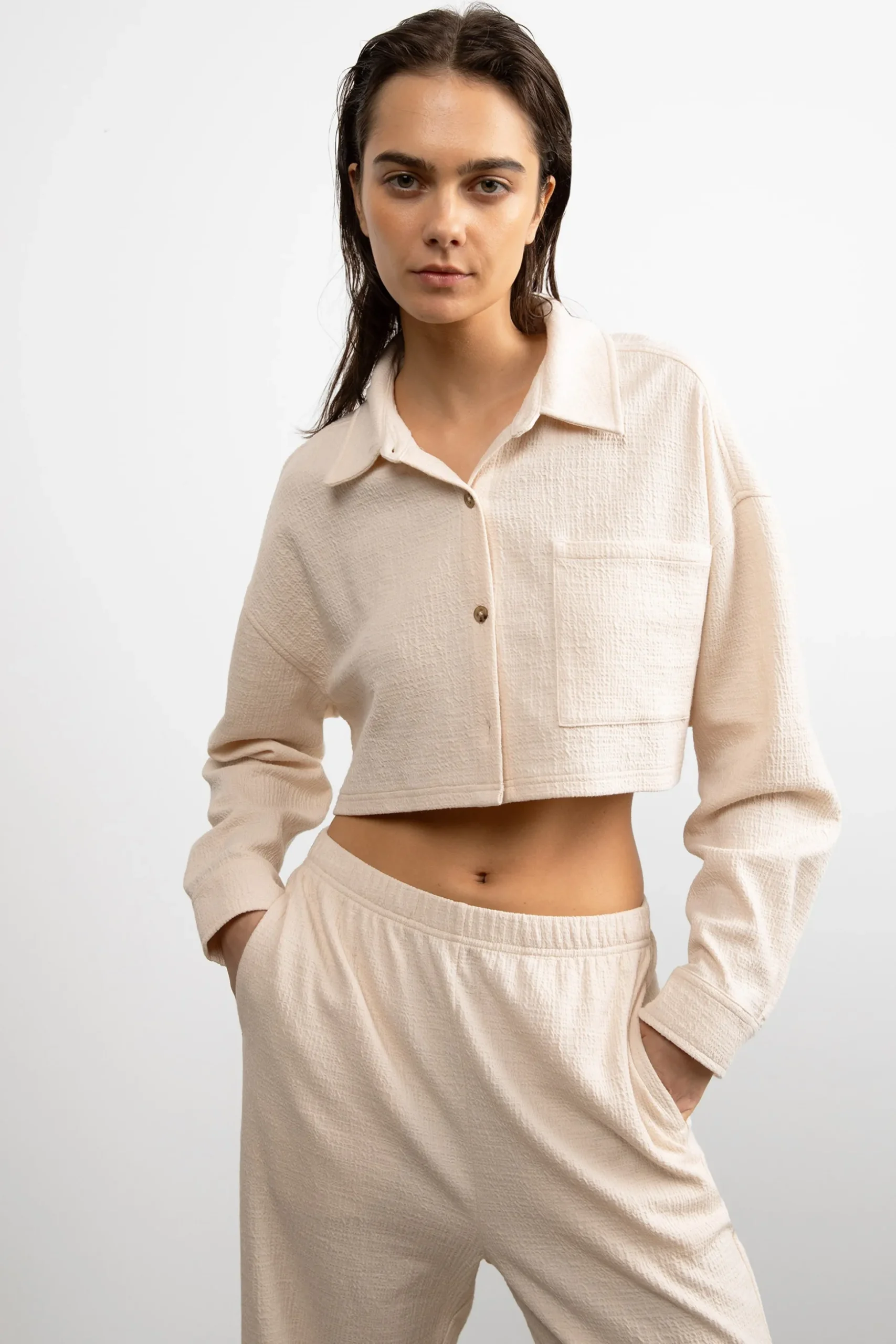 CROPPED OVERSIZED KNIT SHIRT