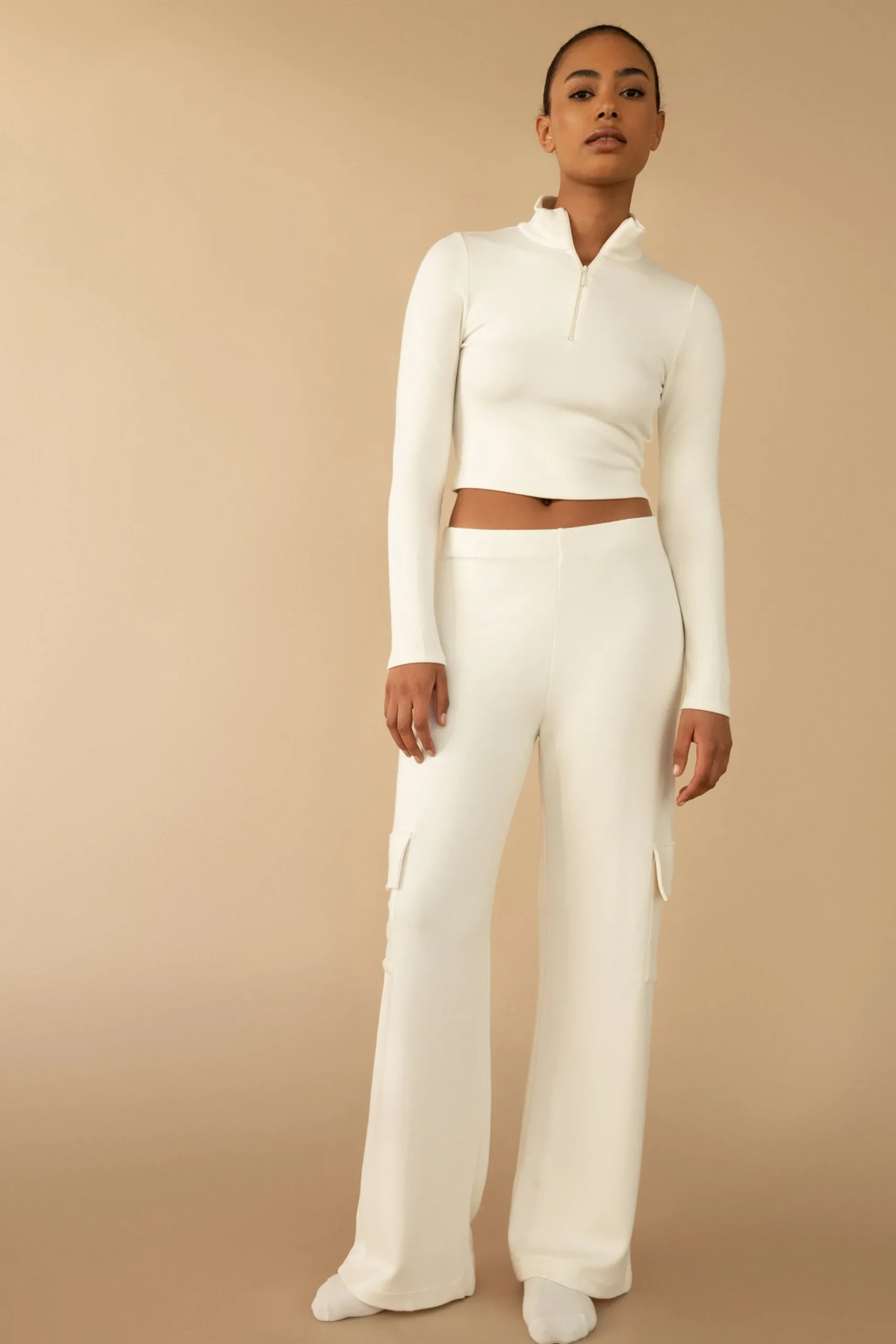 CROPPED QUARTER ZIP LONG SLEEVE TOP