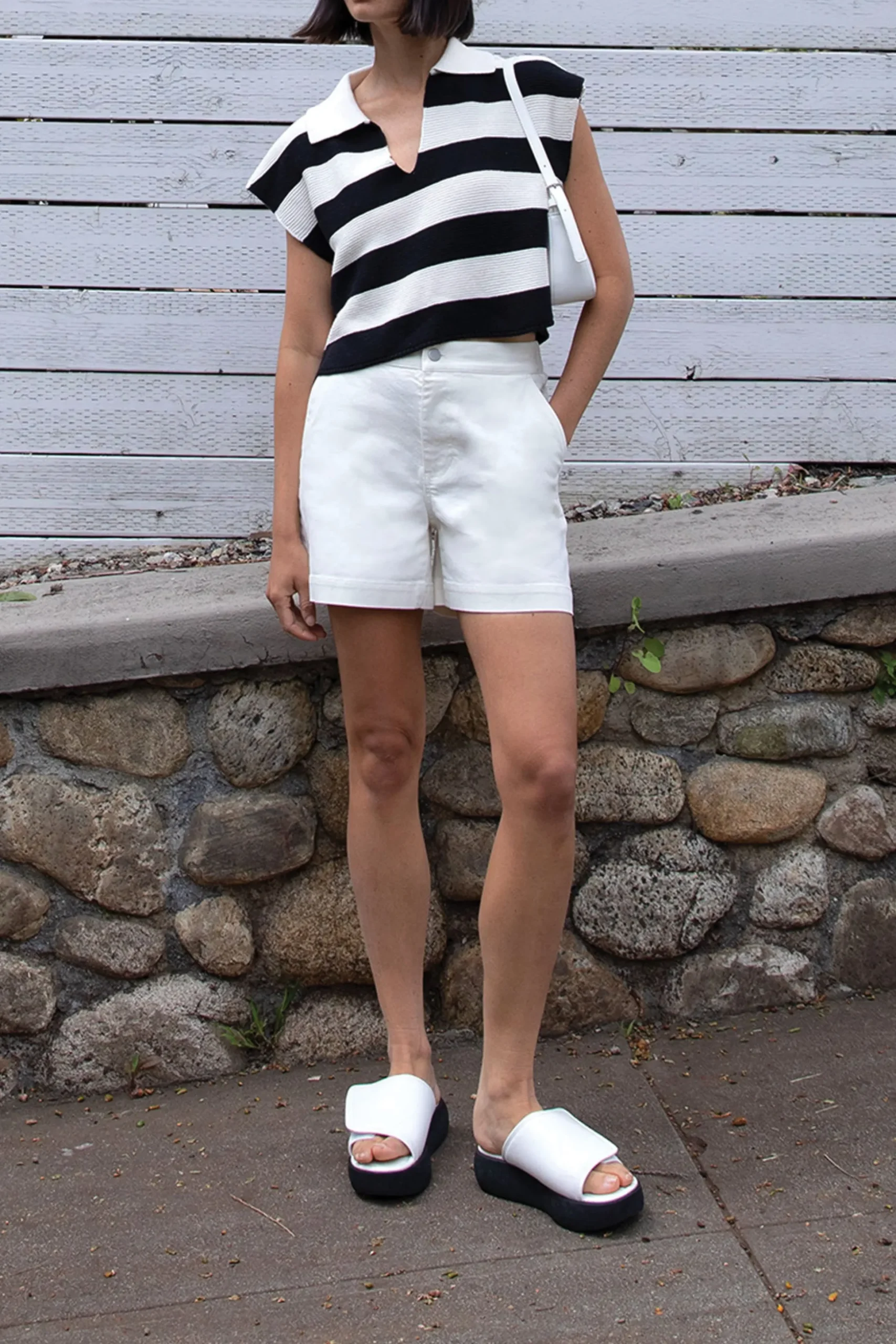 CROPPED STRIPED COLLARED SWEATER