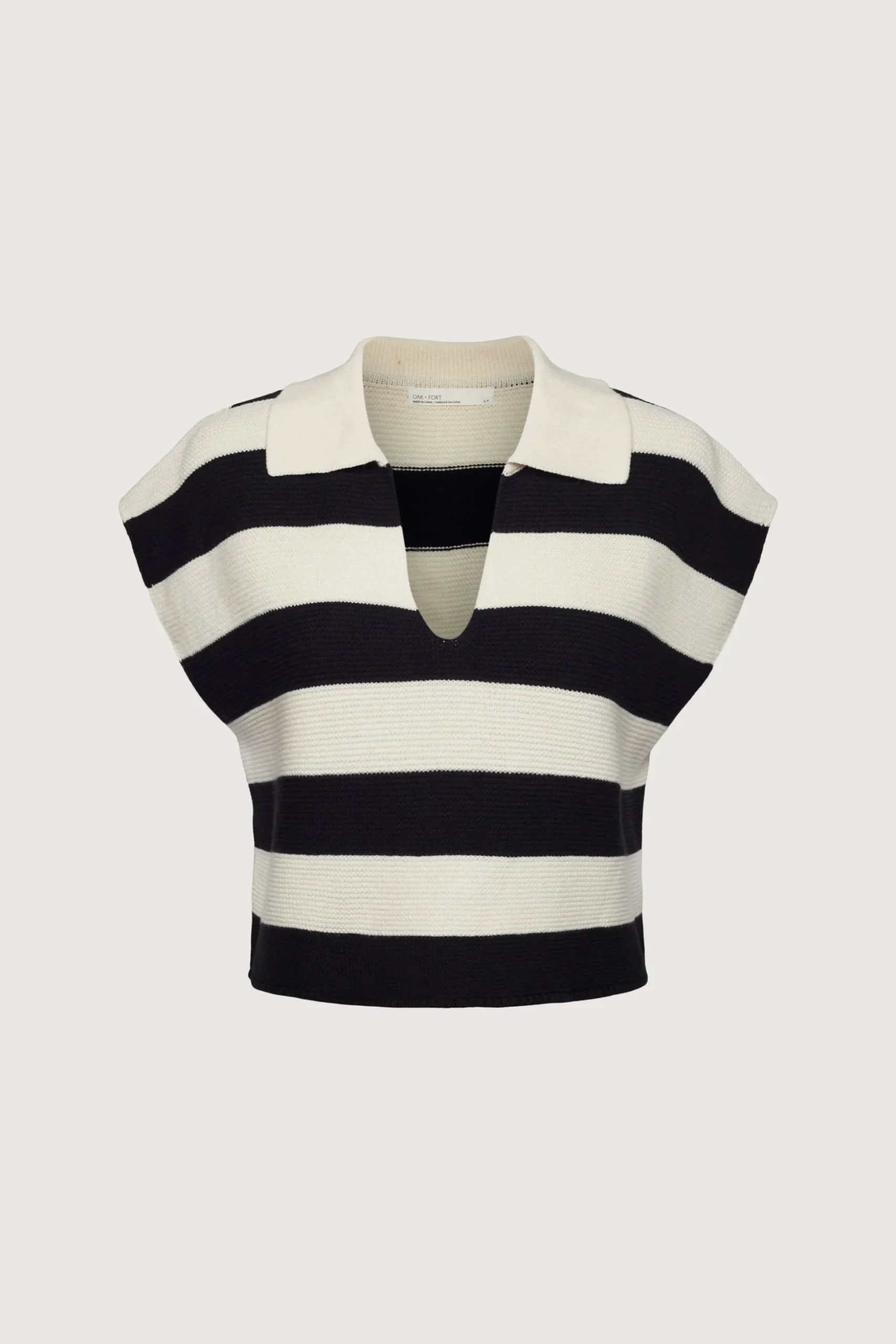 CROPPED STRIPED COLLARED SWEATER