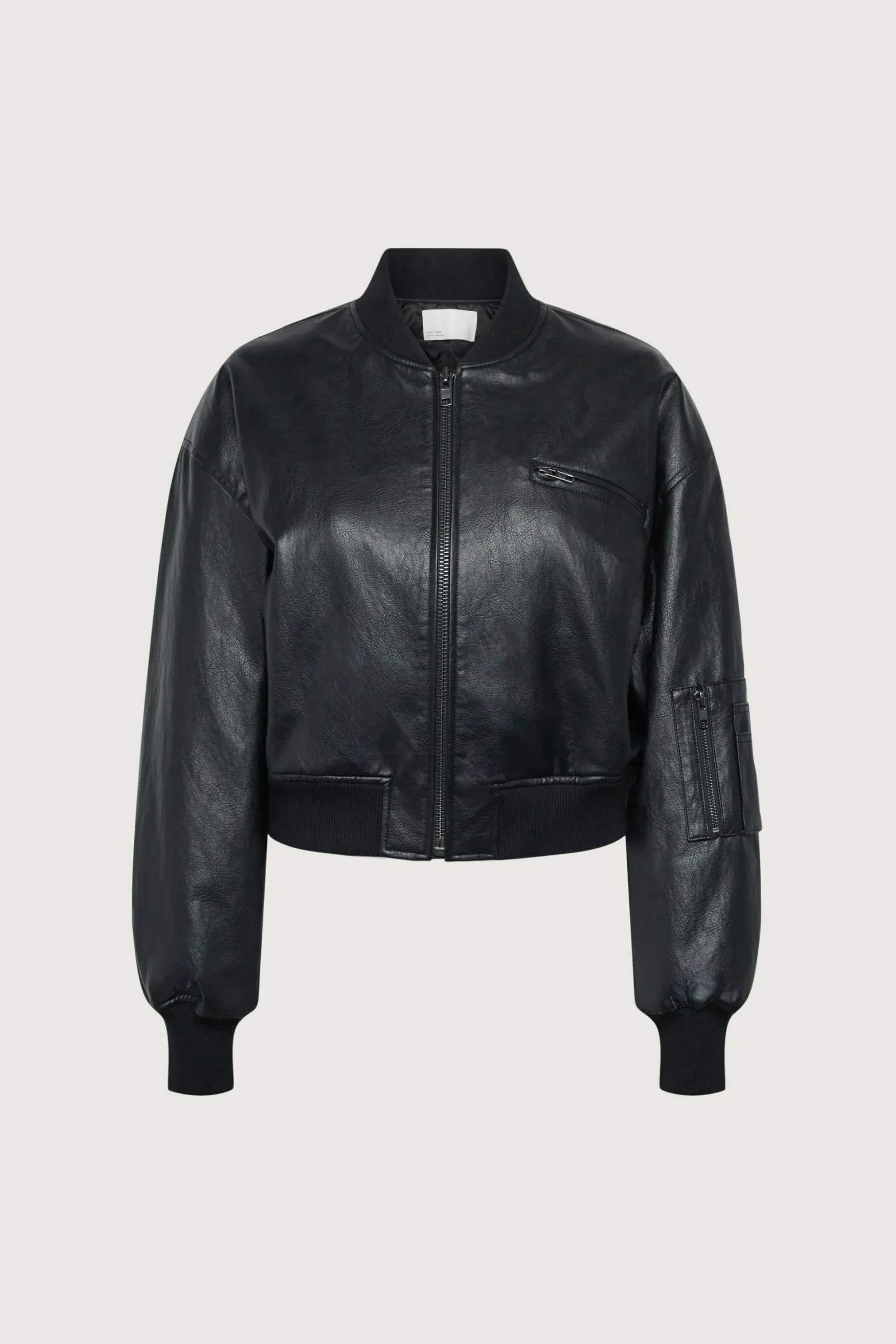 CROPPED VEGAN LEATHER BOMBER JACKET
