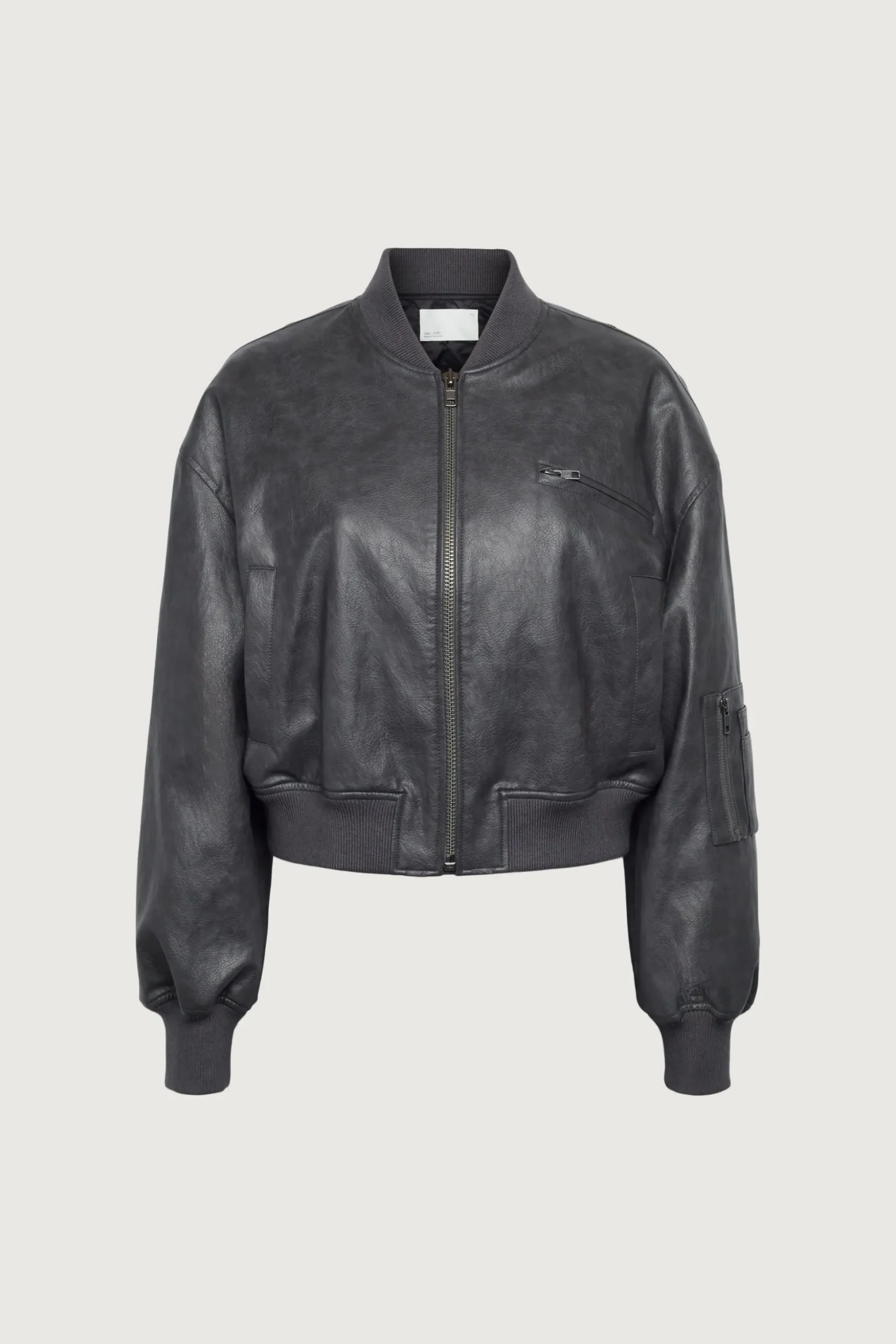 CROPPED VEGAN LEATHER BOMBER JACKET