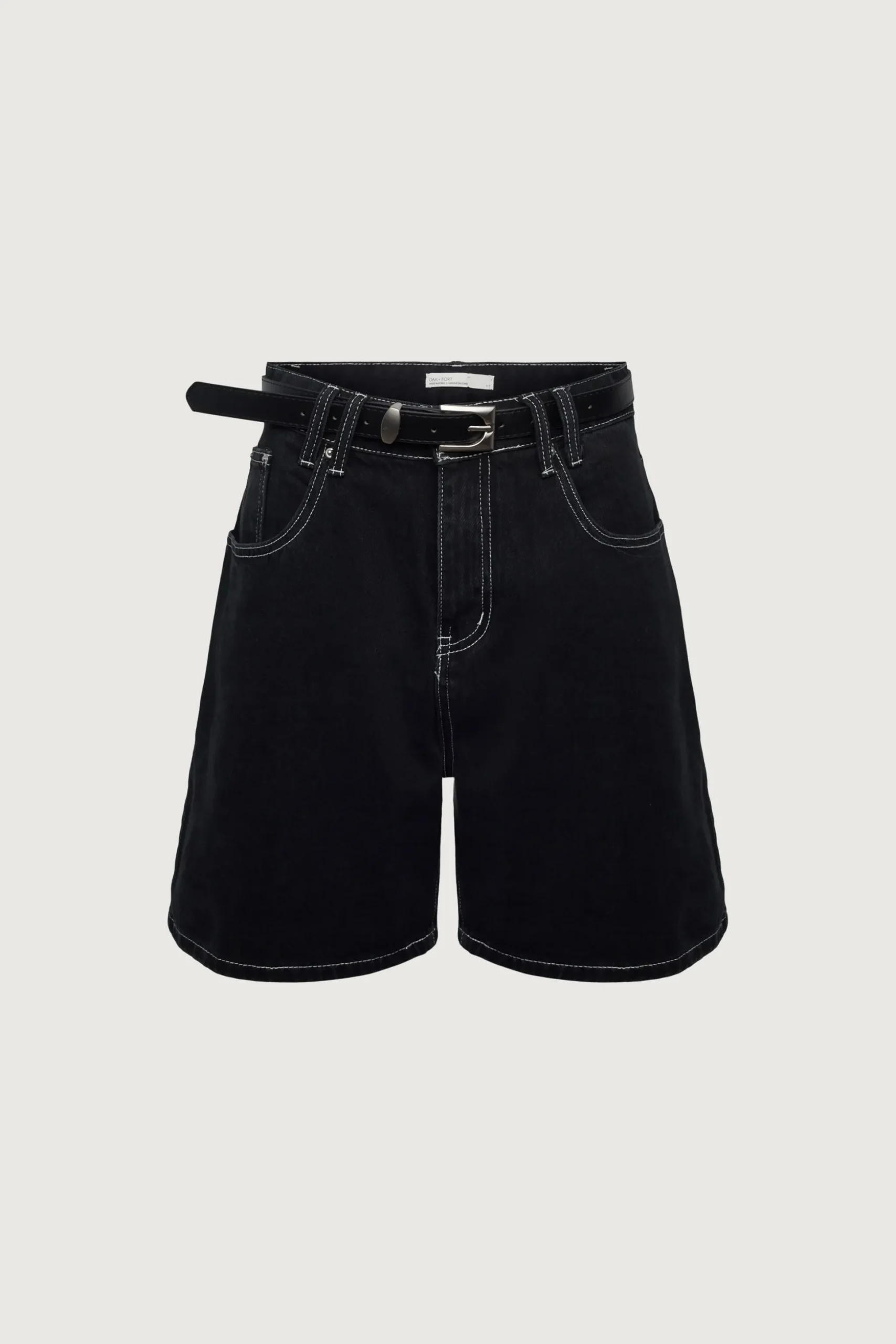 DENIM SHORTS WITH LEATHER BELT