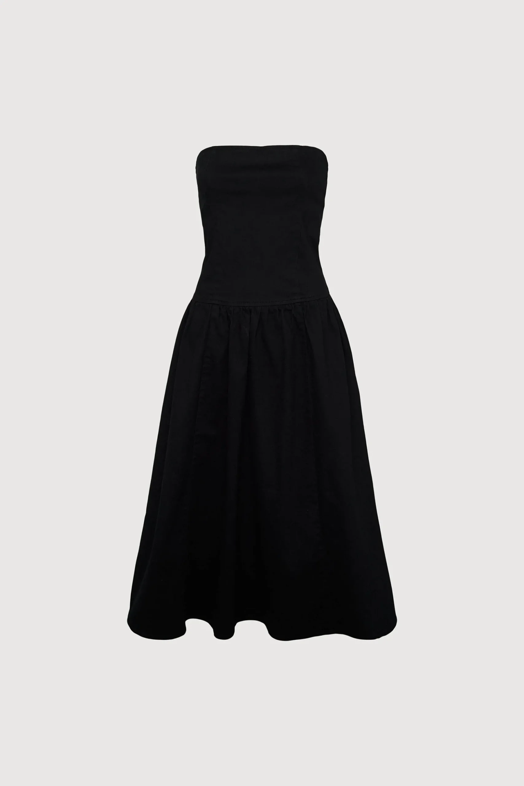 DROP-WAIST STRAPLESS TWILL DRESS