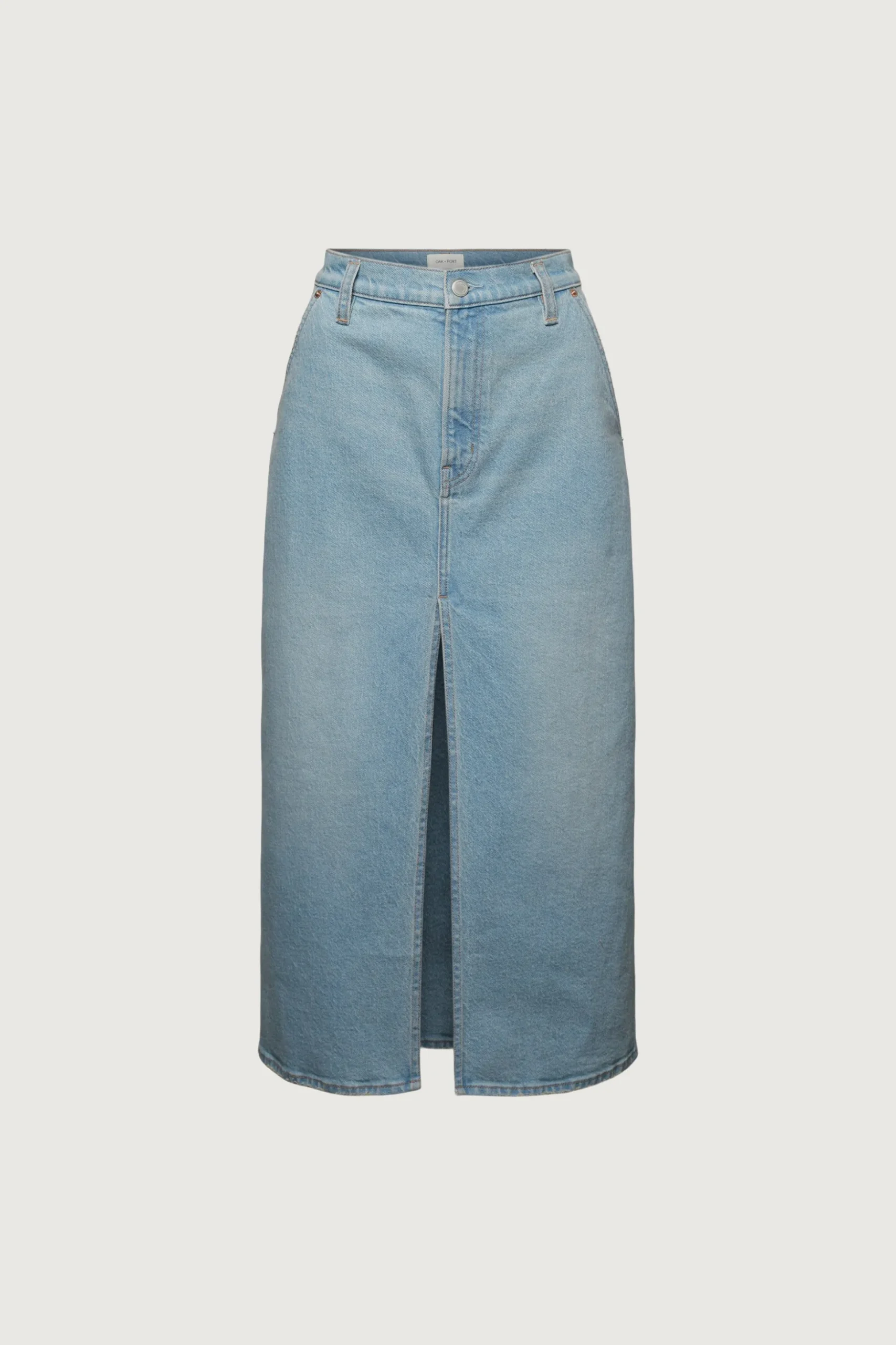 FRONT SLIT DENIM MIDI SKIRT