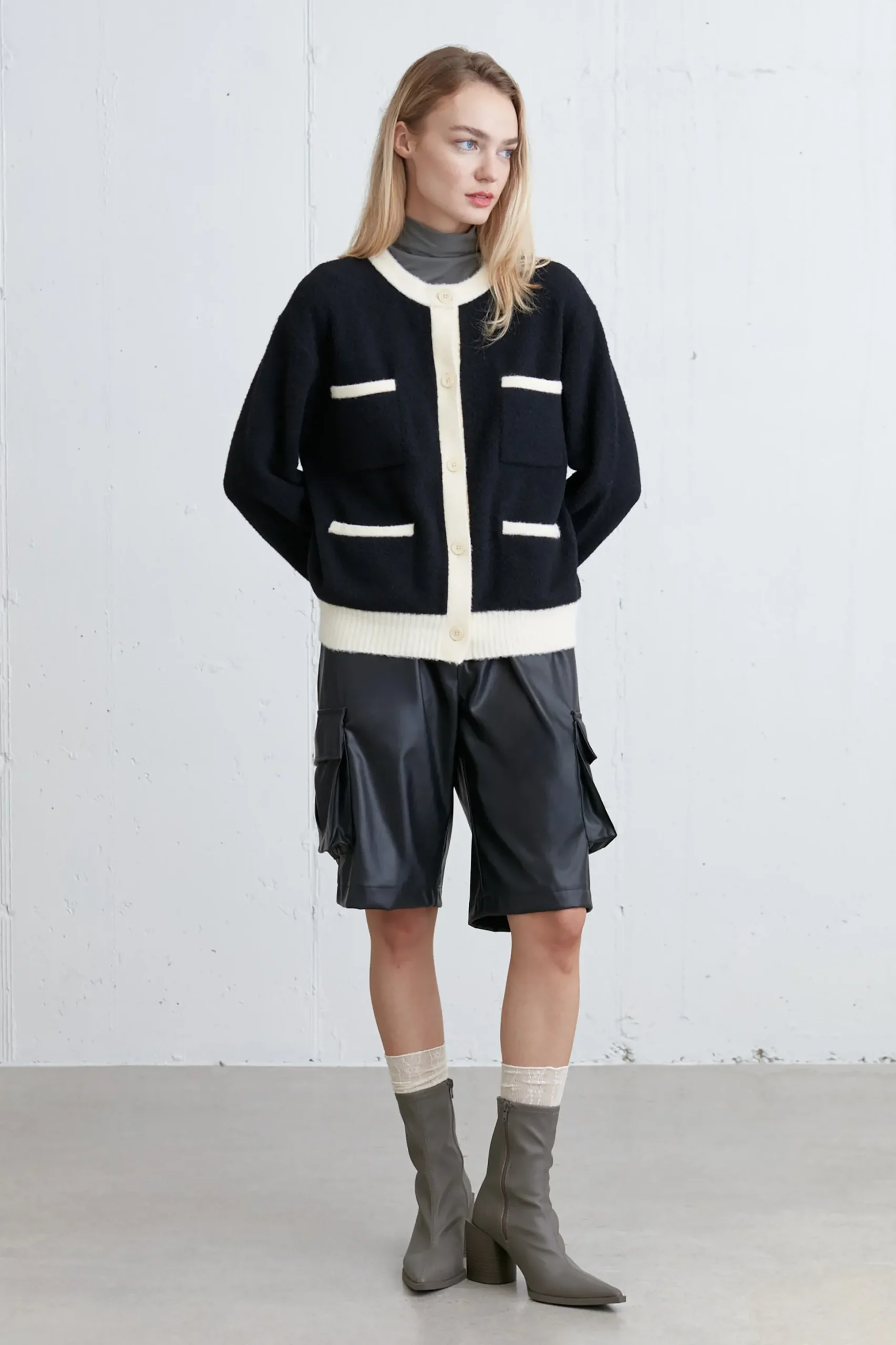 FUZZY COLOUR BLOCK CARDIGAN