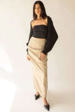 GATHERED DETAIL COLUMN MAXI SKIRT