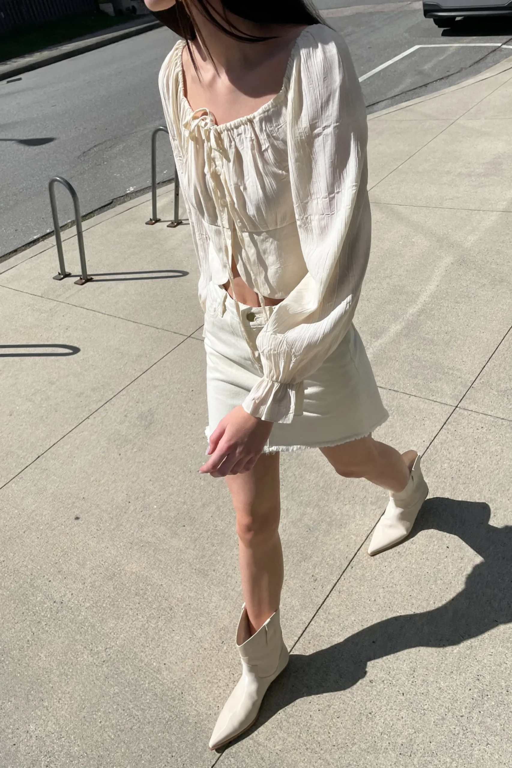 IVORY DENIM MINI SKIRT