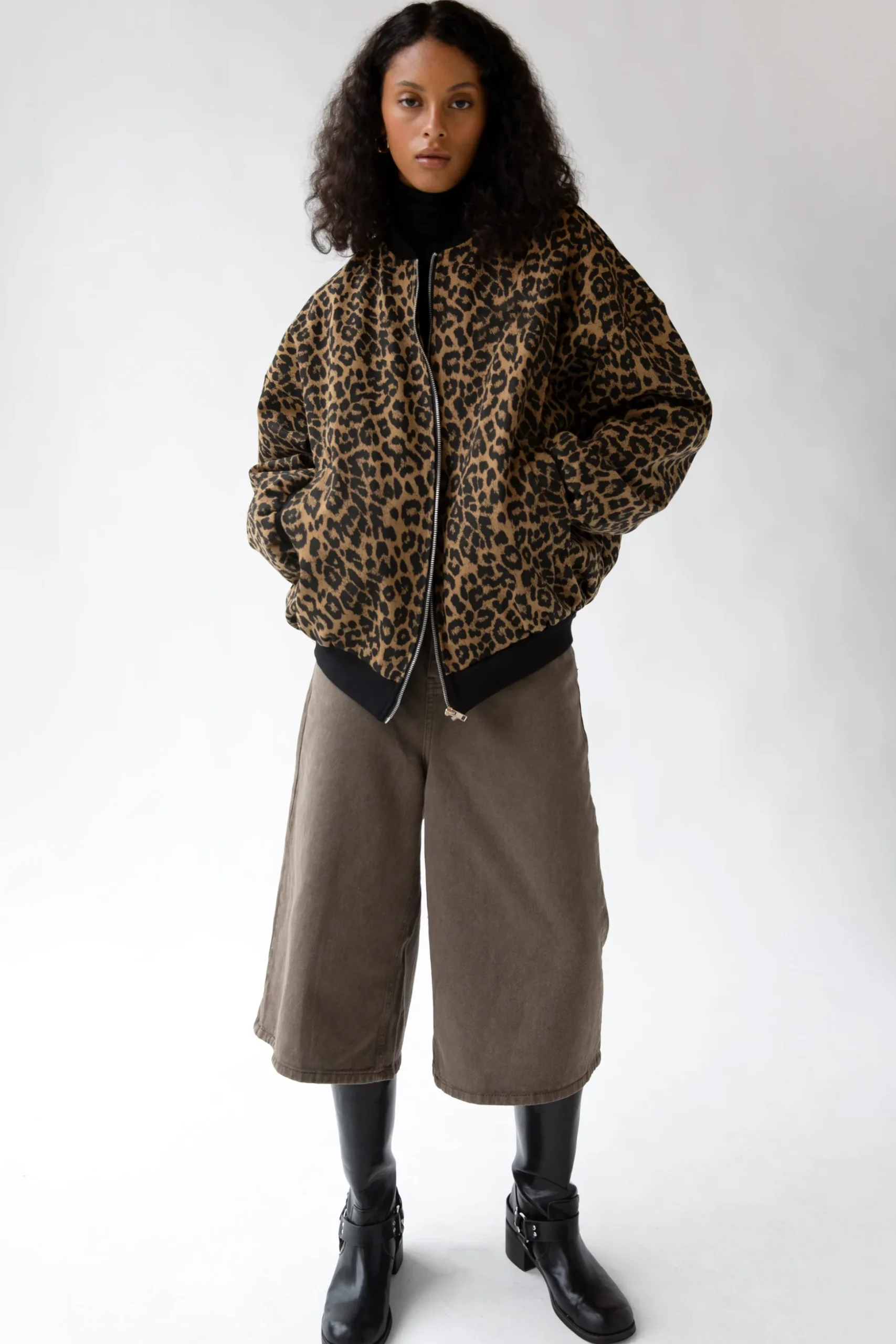 LEOPARD PRINT BOMBER JACKET