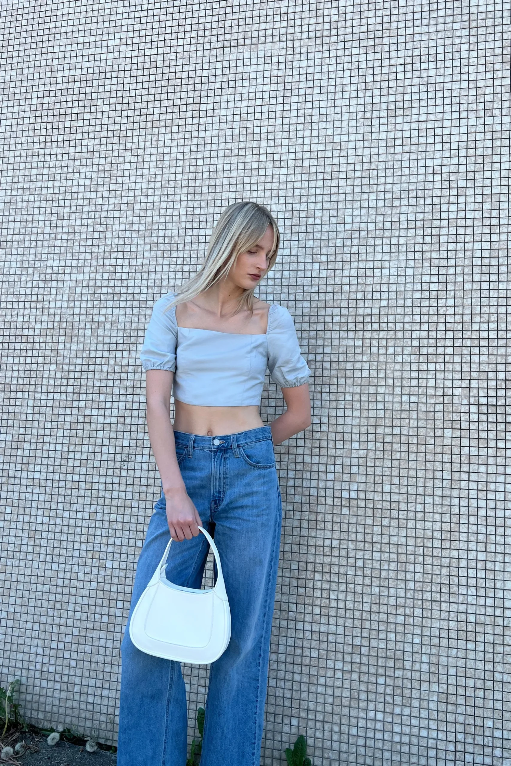 LINEN BLEND PUFF SLEEVE BLOUSE