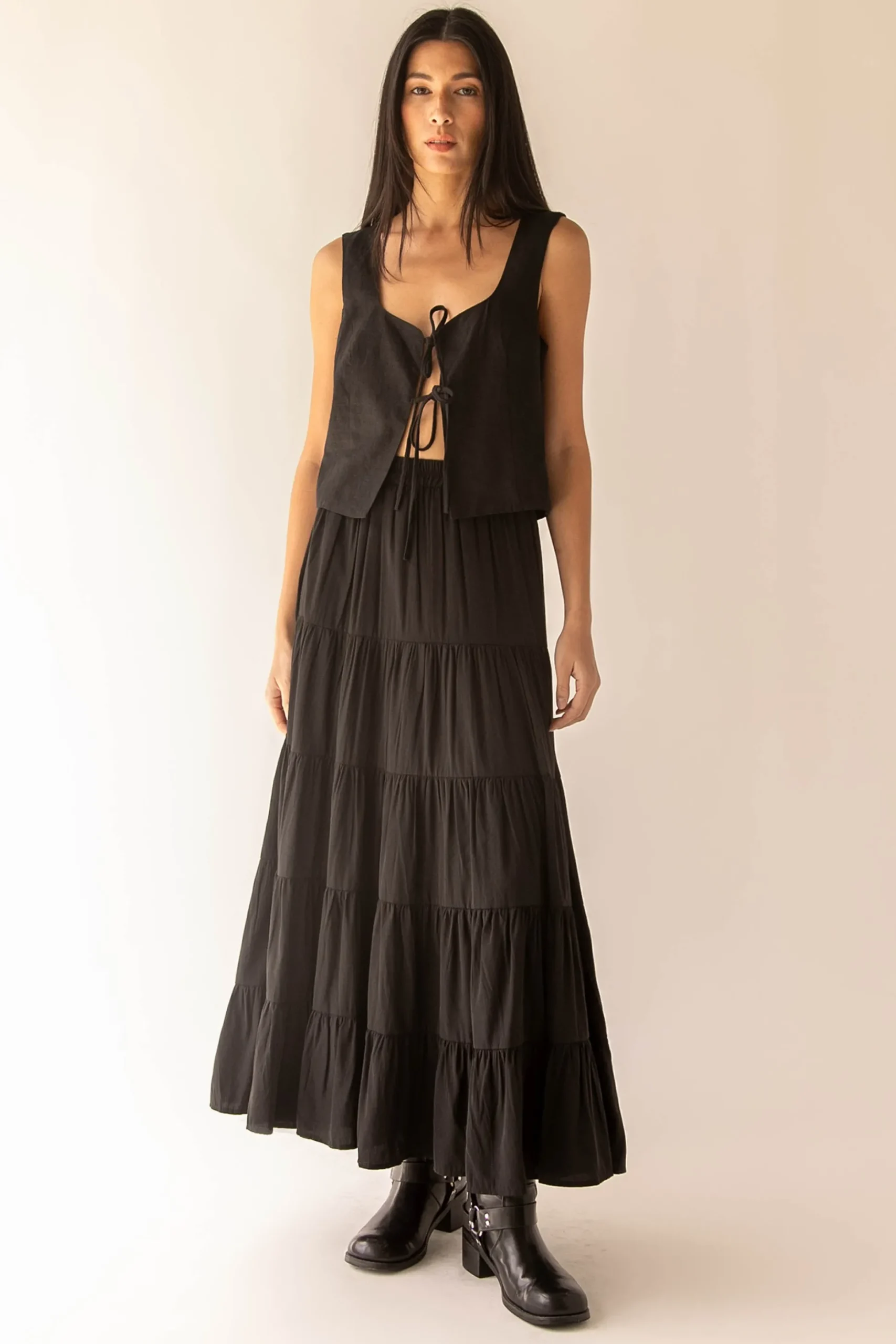 LINEN BLEND TIE FRONT TANK TOP