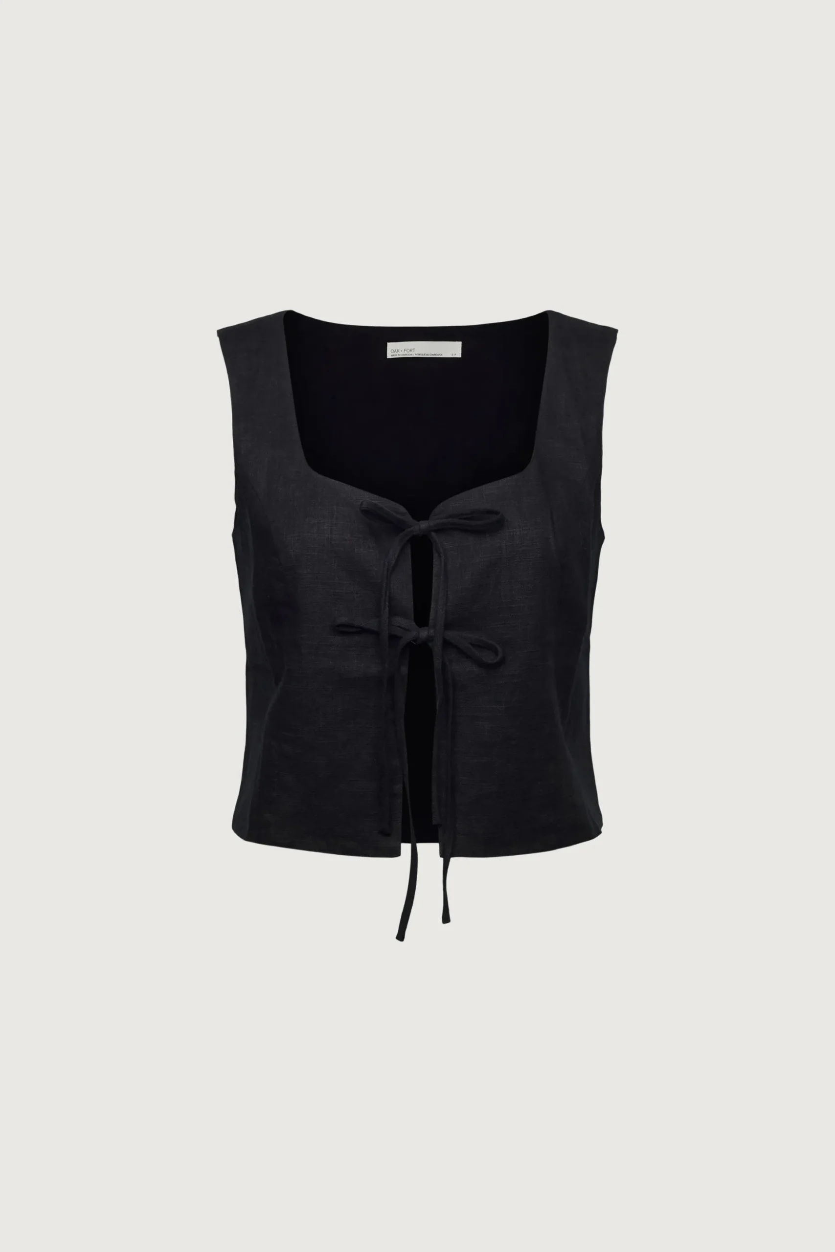 LINEN BLEND TIE FRONT TANK TOP