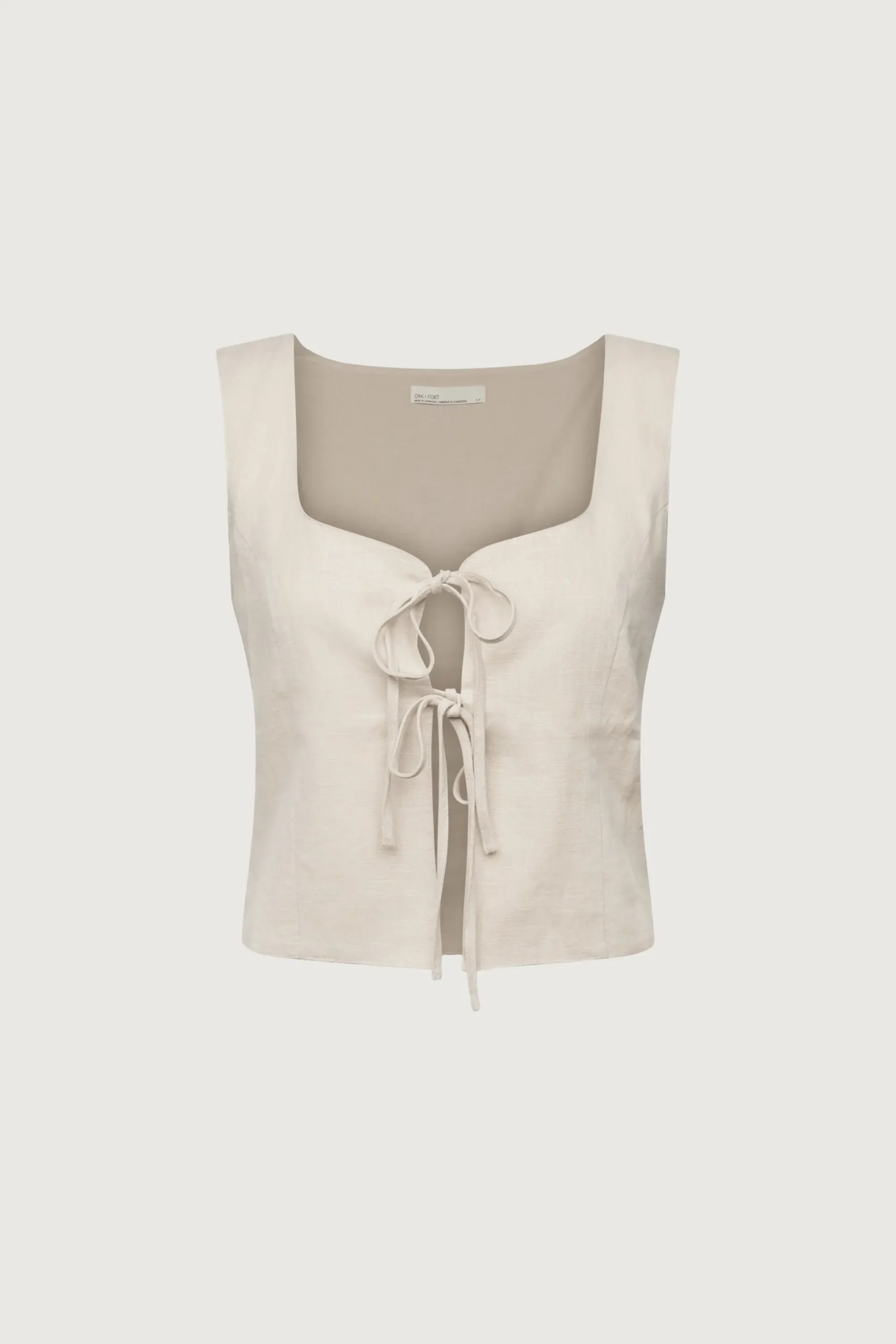 LINEN BLEND TIE FRONT TANK TOP