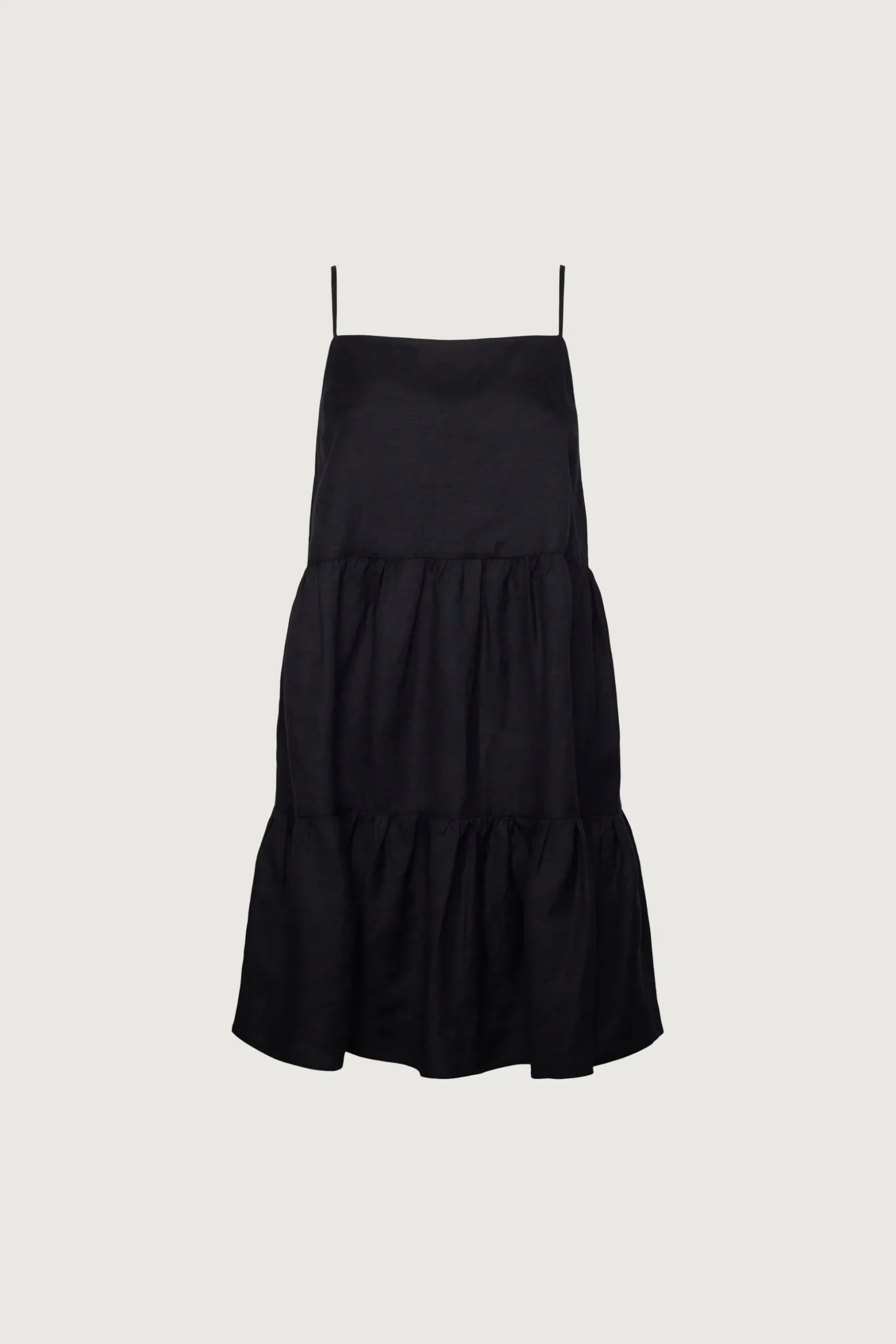 LINEN BLEND TIERED MINI DRESS