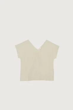 LINEN BLEND V-NECK BLOUSE