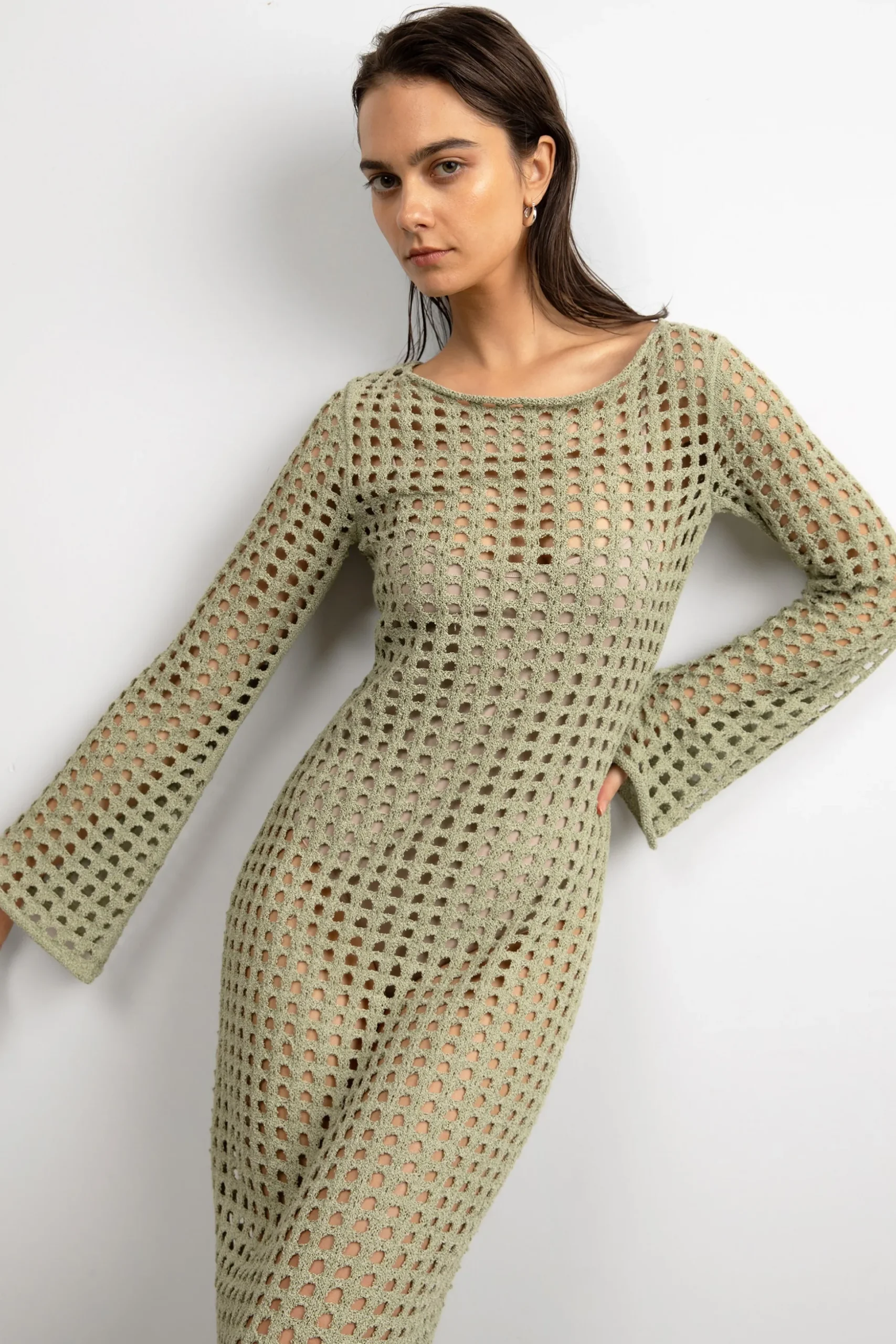MIDI OPEN KNIT SWIMSUIT COVERUP DRESS