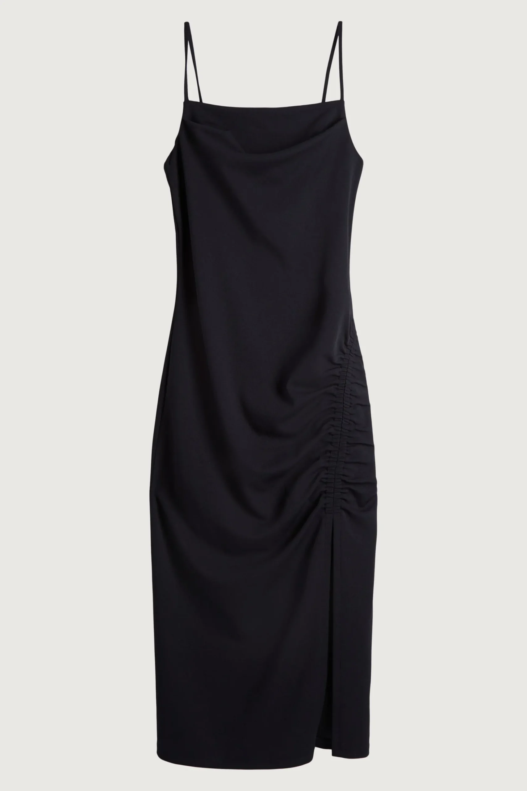 MIDI RUCHED DRESS WITH SIDE SLIT
