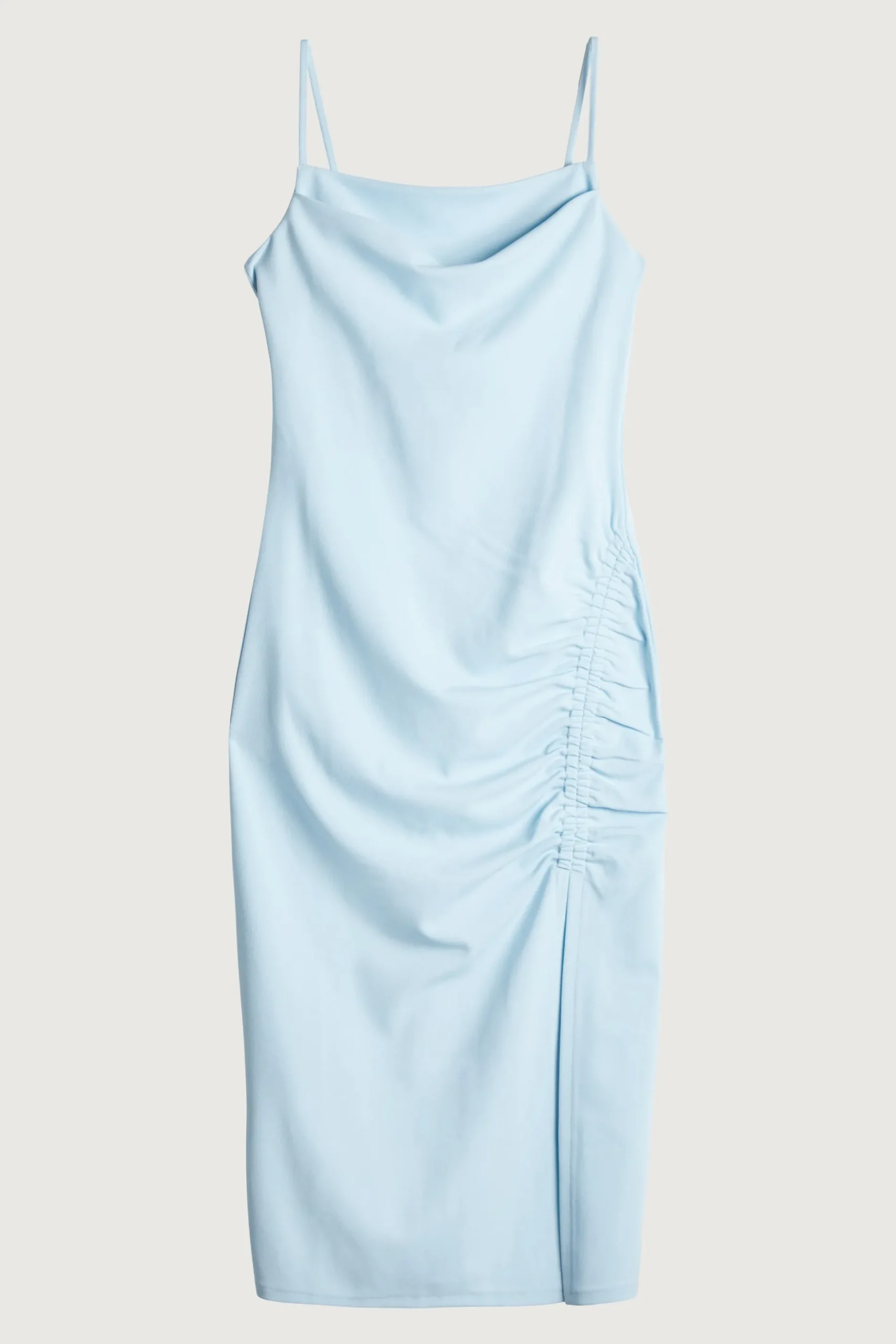 MIDI RUCHED DRESS WITH SIDE SLIT