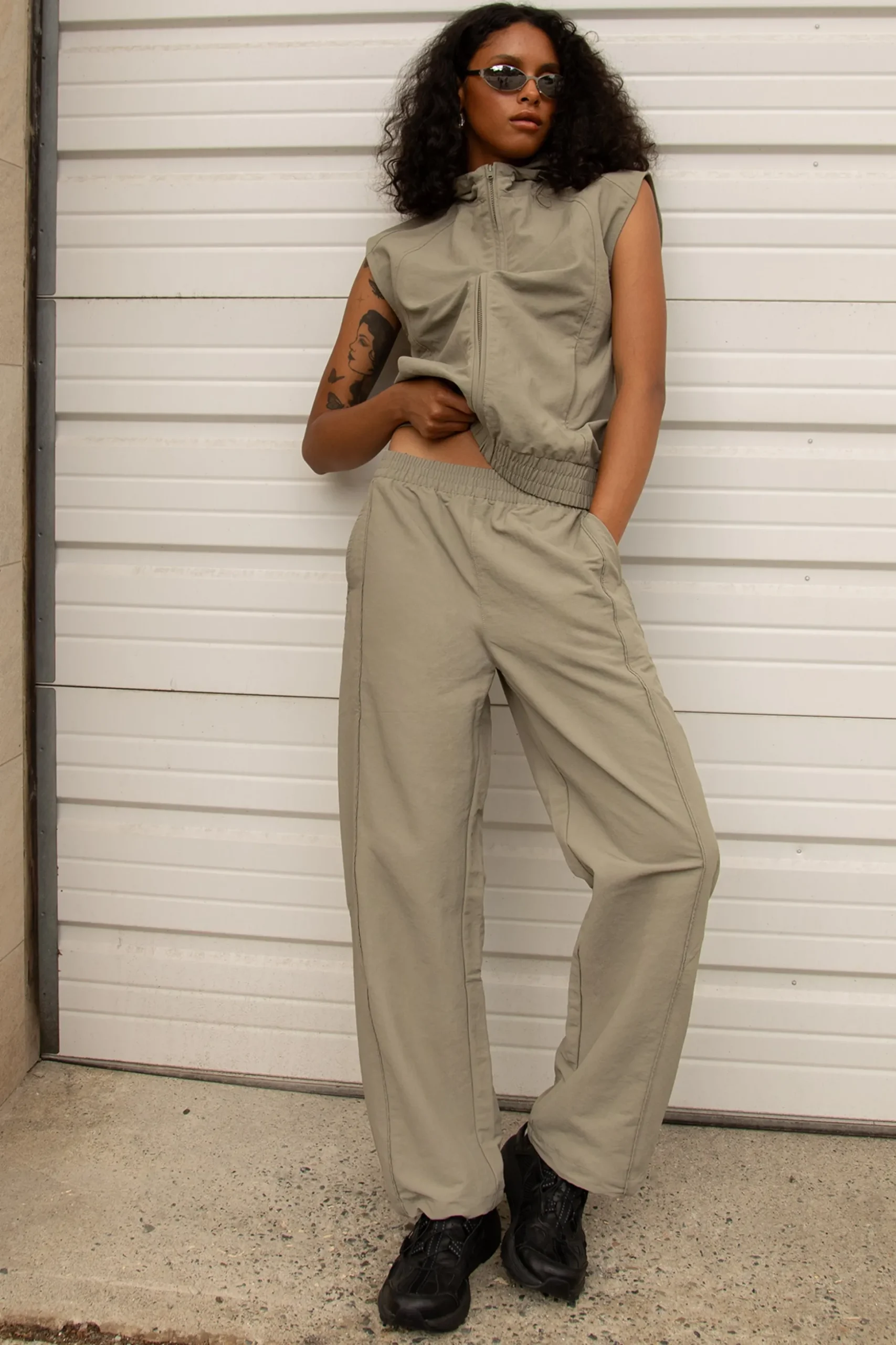 NYLON PARACHUTE WIDE LEG PANT