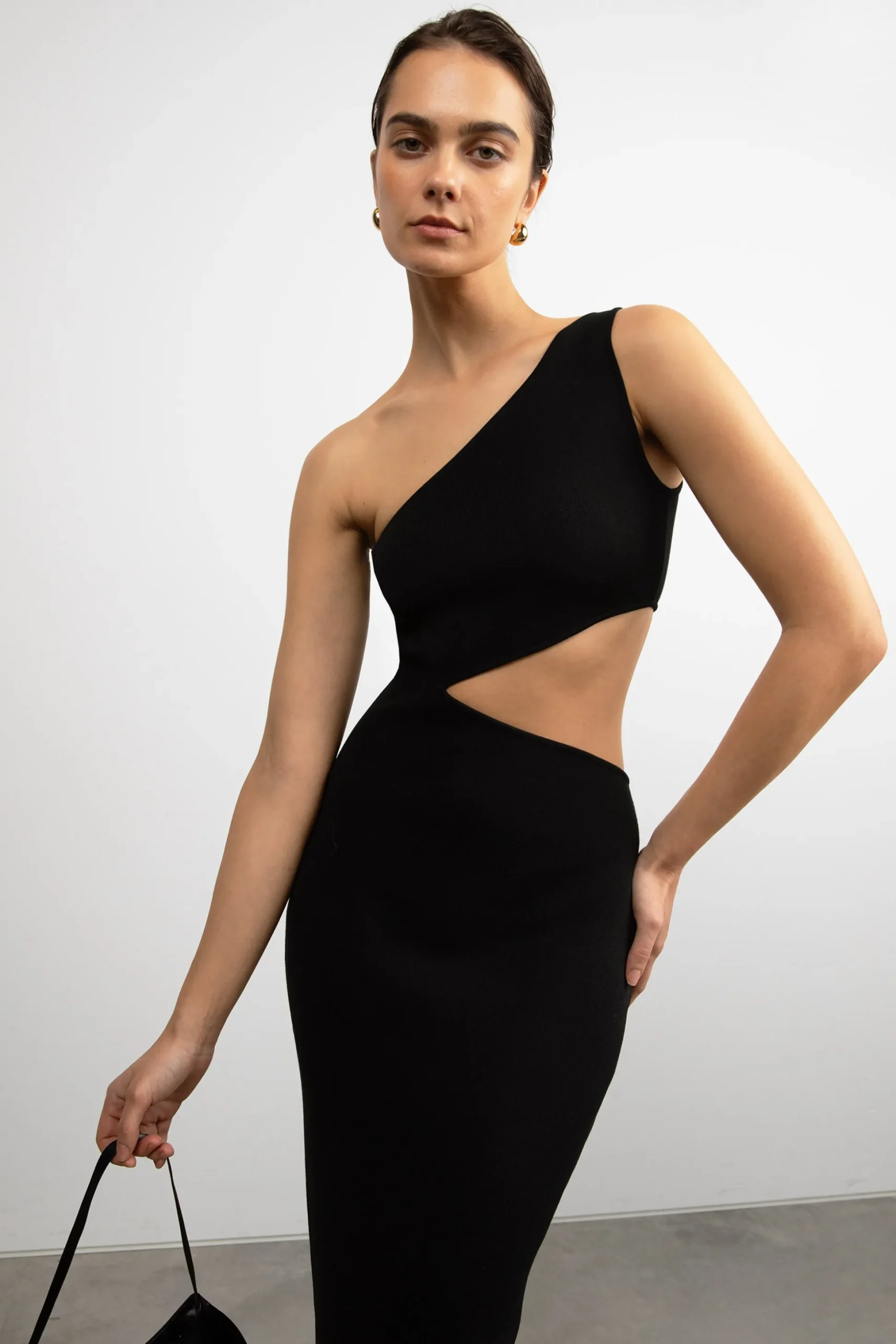 ONE SHOULDER MIDI DRESS WITH CUTOUT