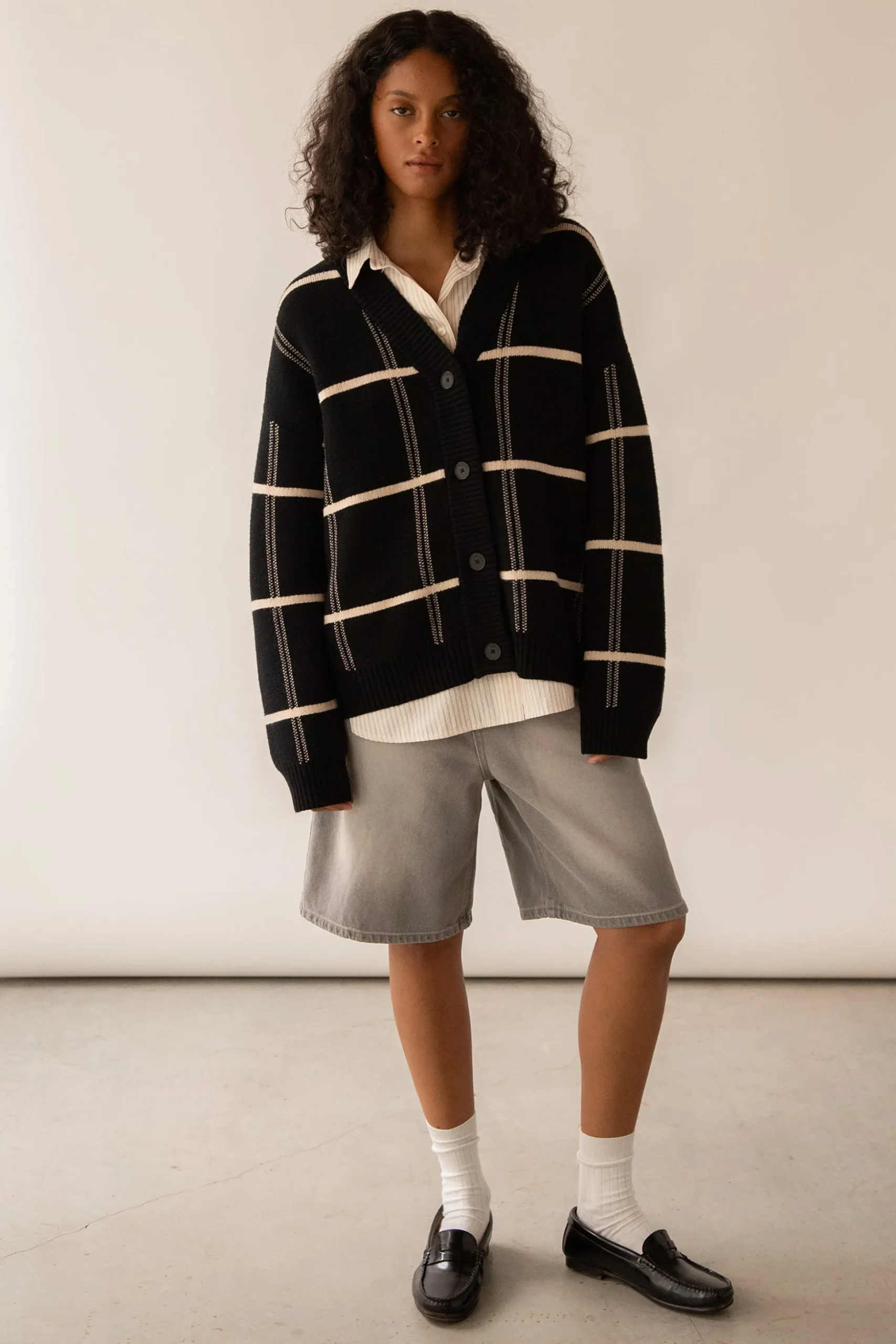 OVERSIZED GRID BUTTON FRONT CARDIGAN