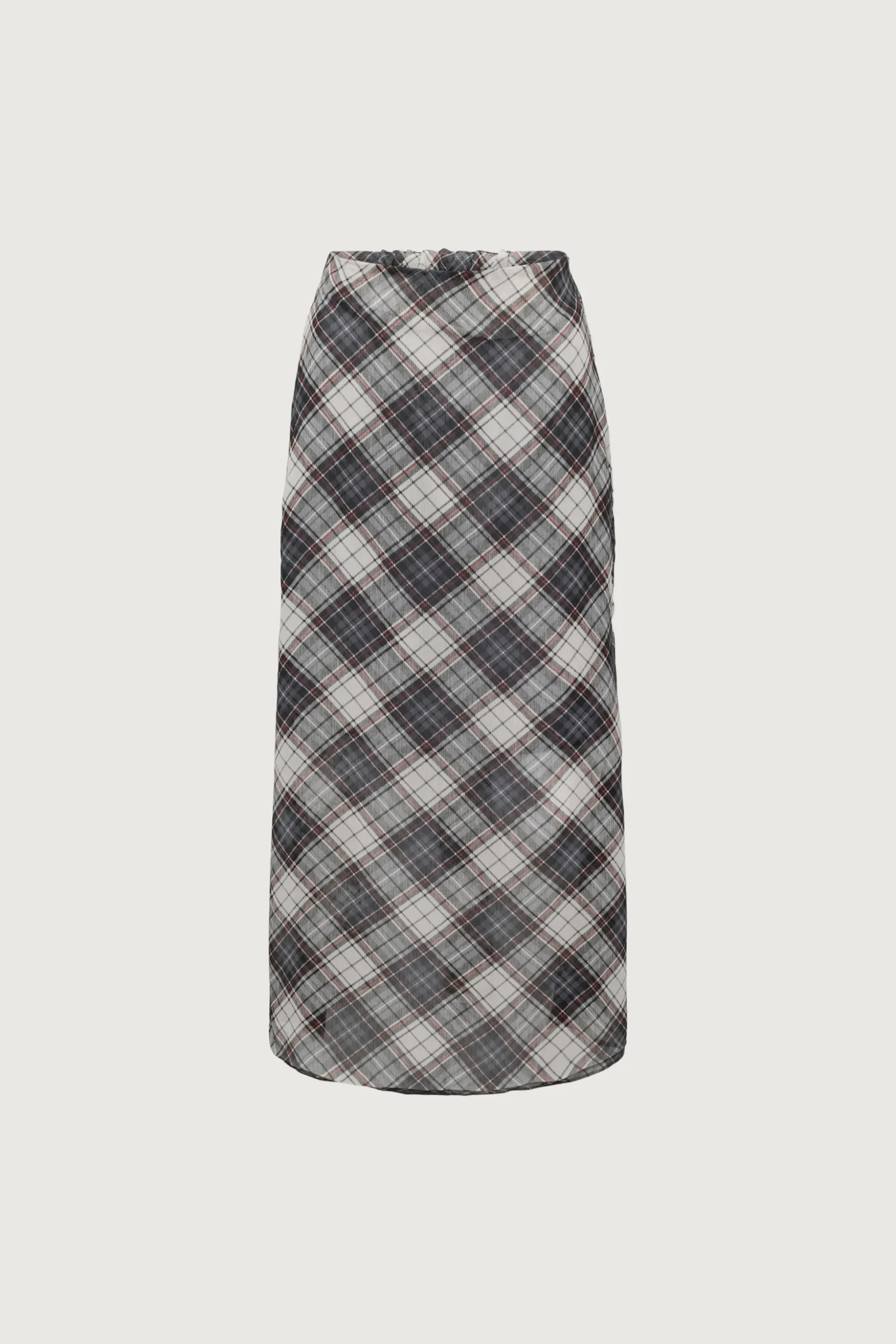 PLAID CHIFFON MIDI SKIRT