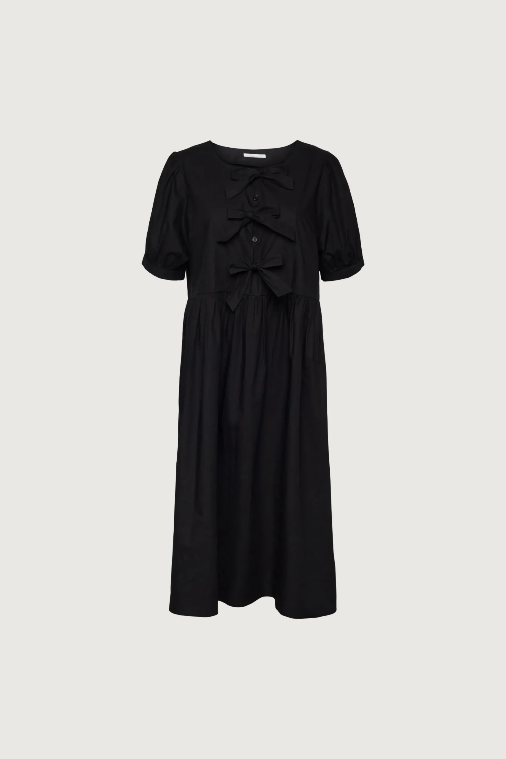 PUFF SLEEVE MIDI DRESS WITH BOWS