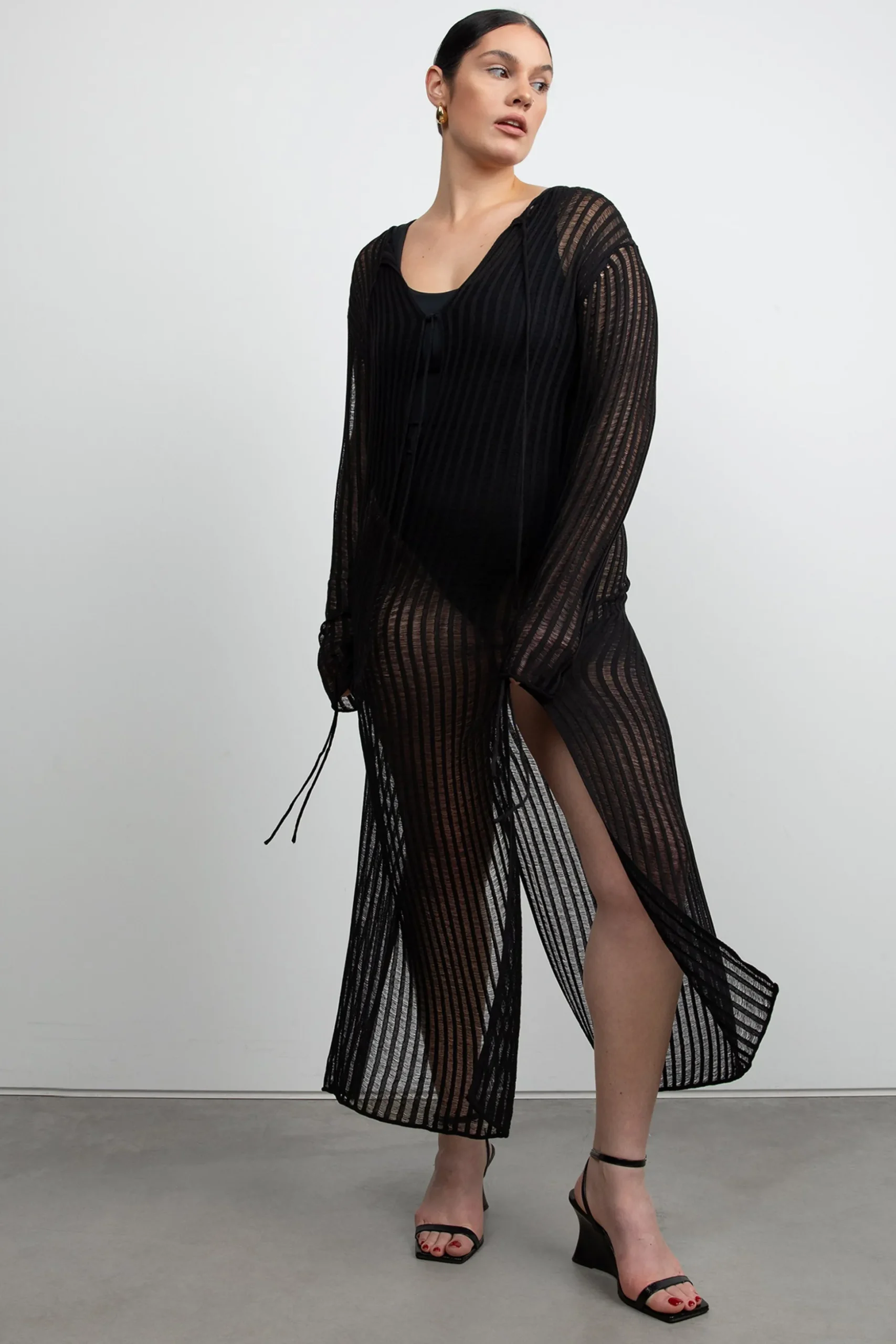 REVERSIBLE SHEER RIB-KNIT DRESS SWIM COVERUP