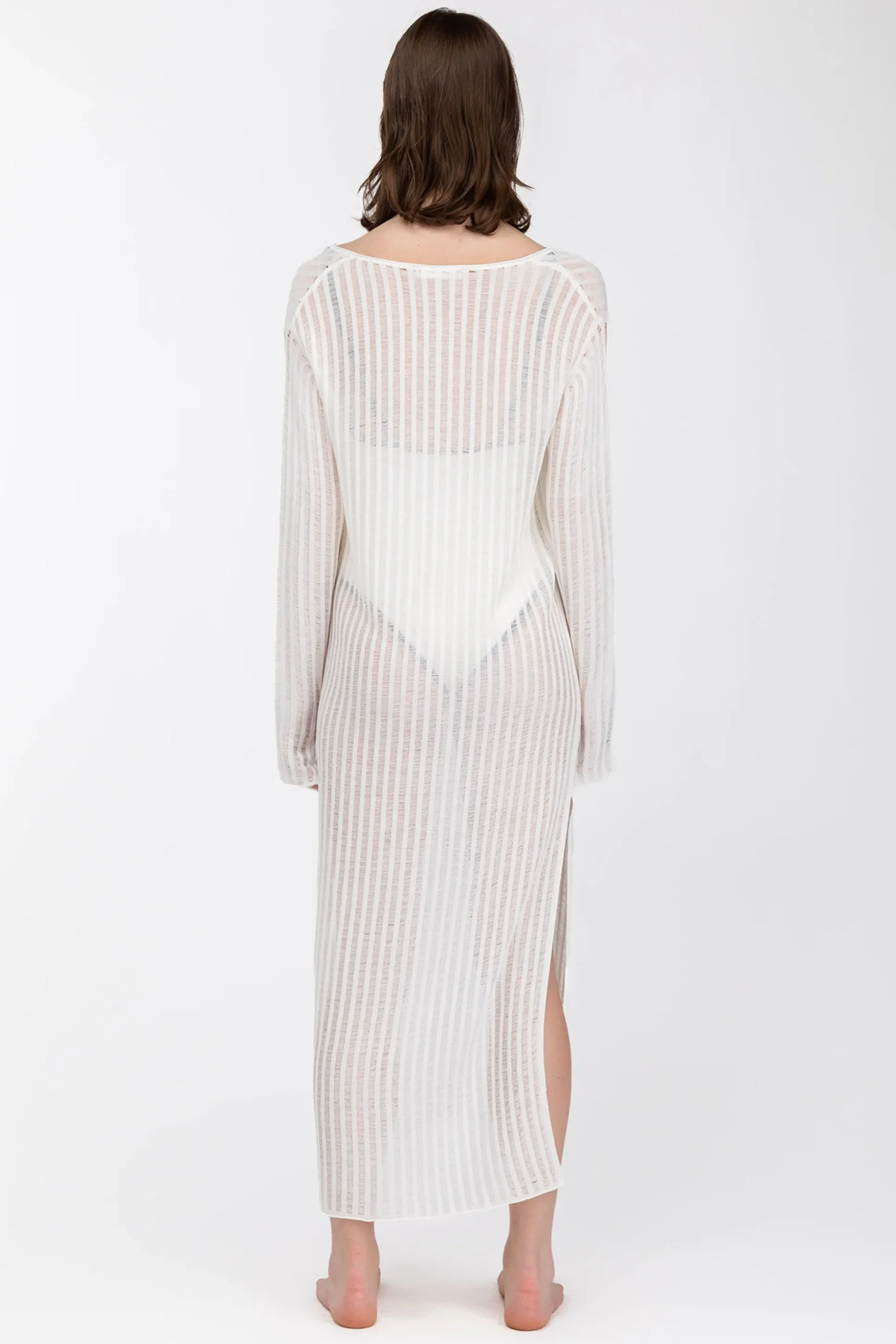 REVERSIBLE SHEER RIB-KNIT DRESS SWIM COVERUP