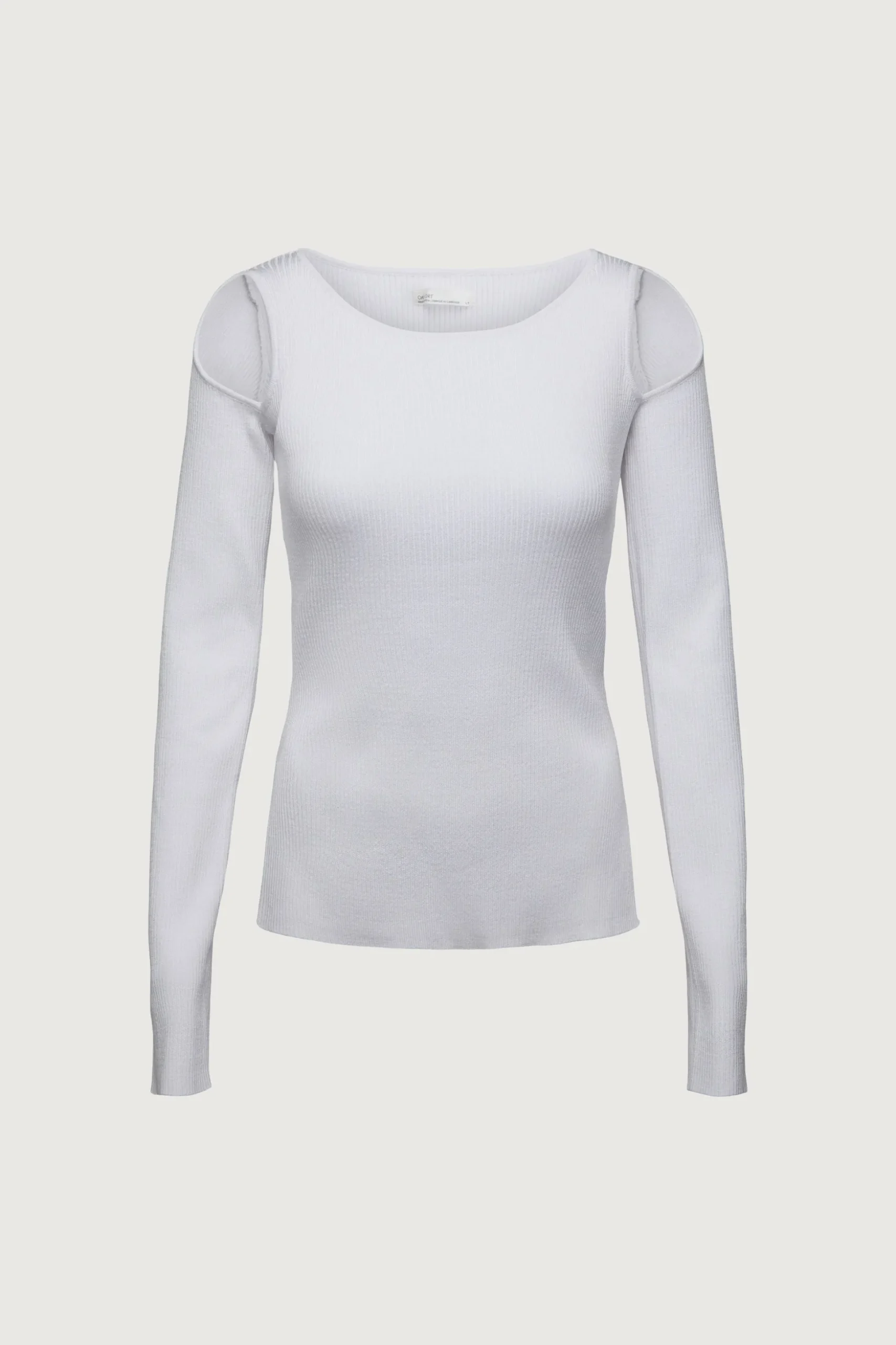 RIBBED SHOULDER CUTOUT SWEATER